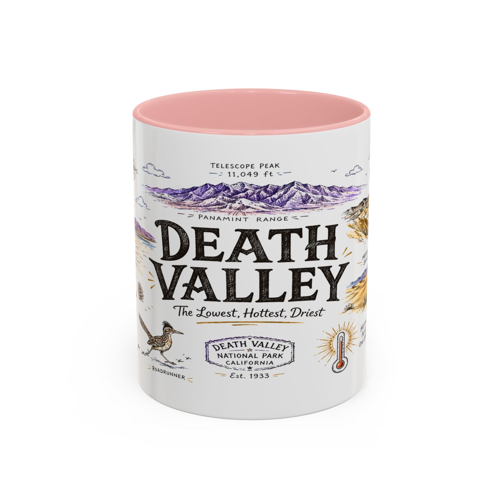 Death Valley National Park Coffee Mug | California Desert Hiking Camping Gift | Accent Color Ceramic 11oz 15oz