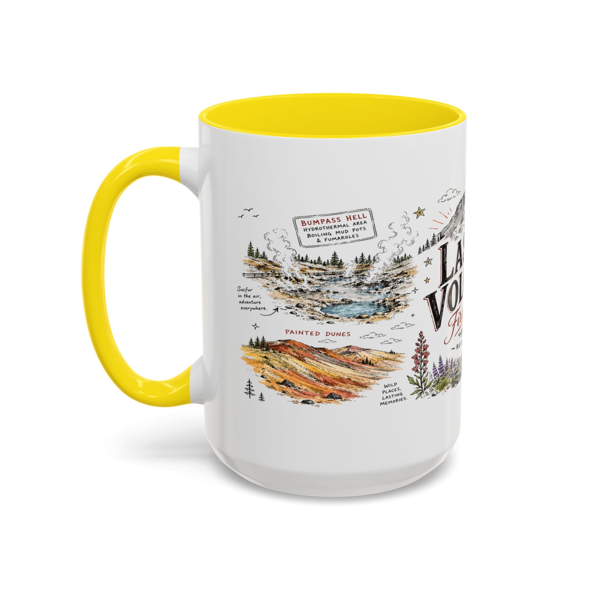 Lassen Volcanic National Park Coffee Mug | California Volcano Geothermal Hiking Gift | Accent Color Ceramic 11oz 15oz