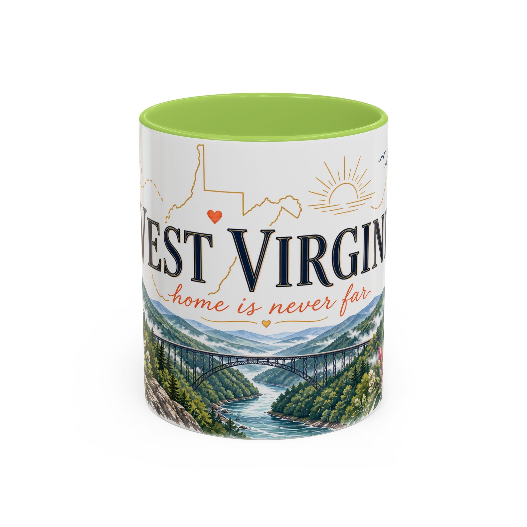 West Virginia State Map Mug | Appalachian Bridge, Rhododendron Accent Coffee Cup
