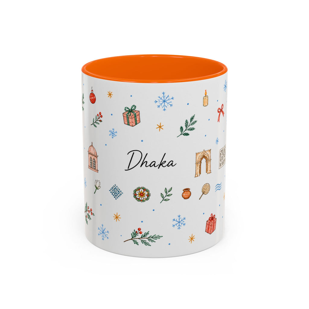 Dhaka Christmas Mug | Watercolor Travel Souvenir | Holiday Gift | Accent Ceramic Coffee Cup 11oz 15oz