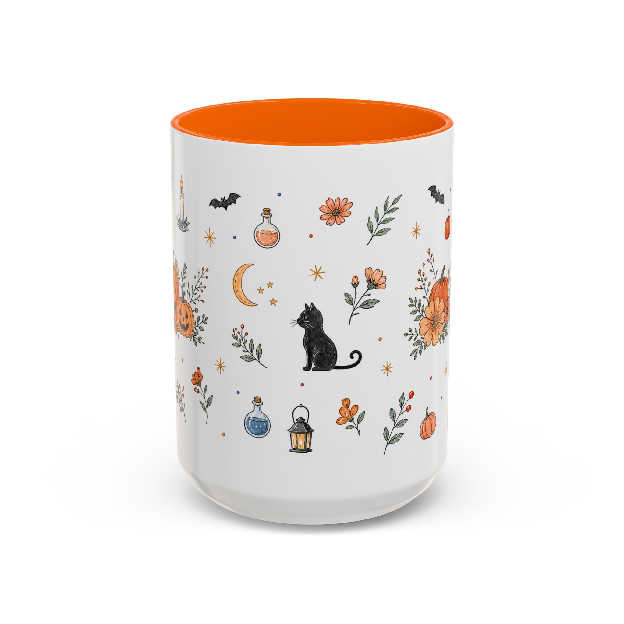 Black Cat Halloween Mug | Pumpkin Moon Watercolor Gift | Spooky Accent Cup 11oz 15oz