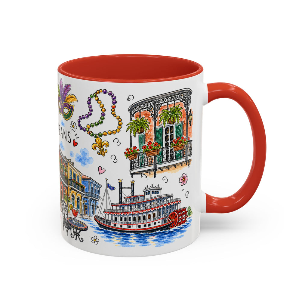 New Orleans Illustrated Travel Mug | City Souvenir Accent Coffee Mug | 11oz 15oz Ceramic Cup