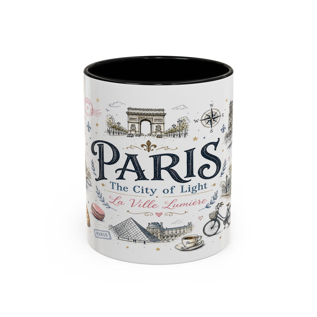Paris Coffee Mug | France Souvenir Travel Gift | Accent Color Ceramic 11oz 15oz