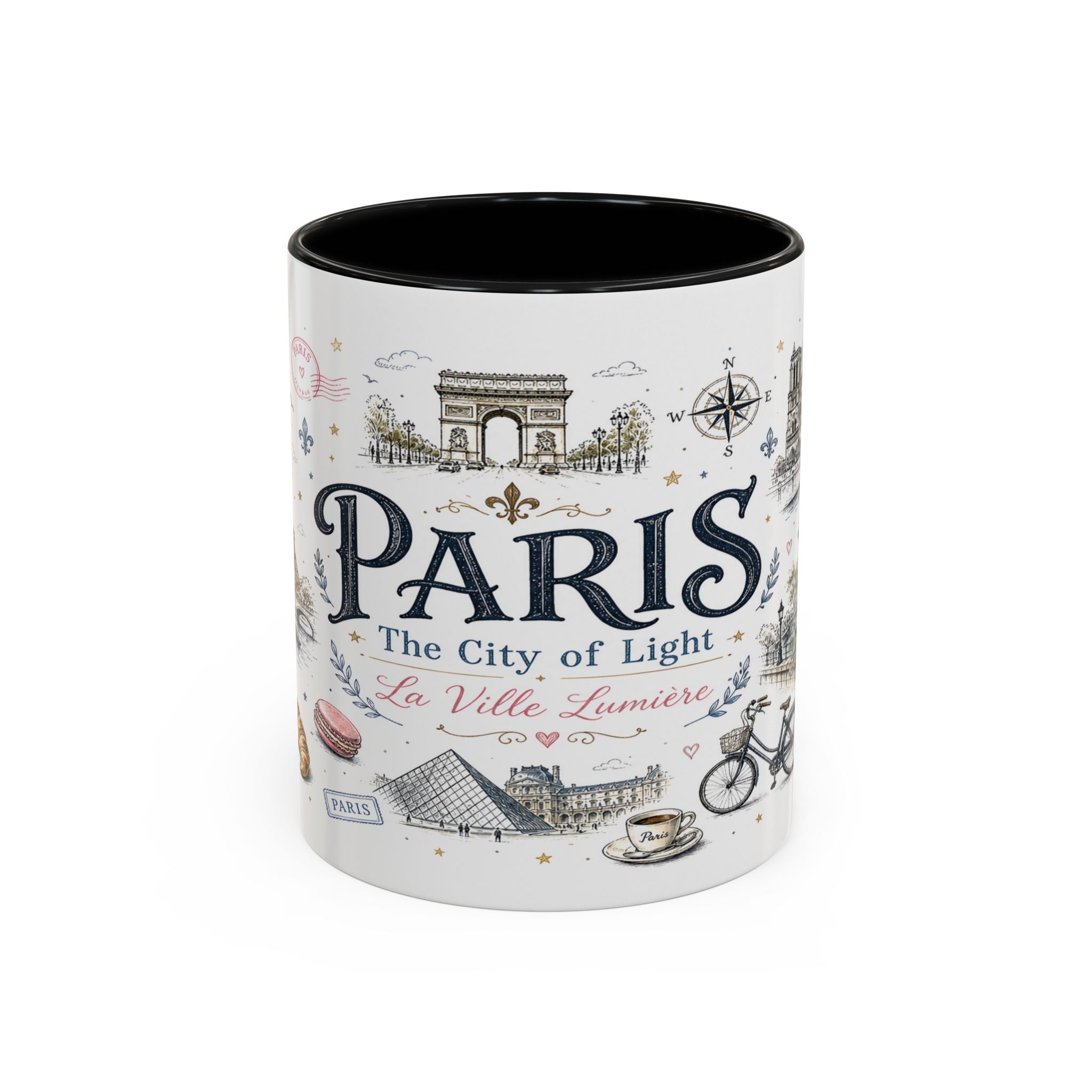 Paris Coffee Mug | France Souvenir Travel Gift | Accent Color Ceramic 11oz 15oz
