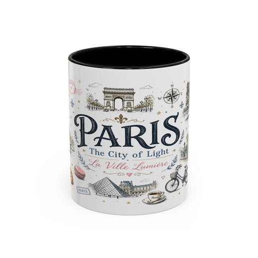 Paris Coffee Mug | France Souvenir Travel Gift | Accent Color Ceramic 11oz 15oz