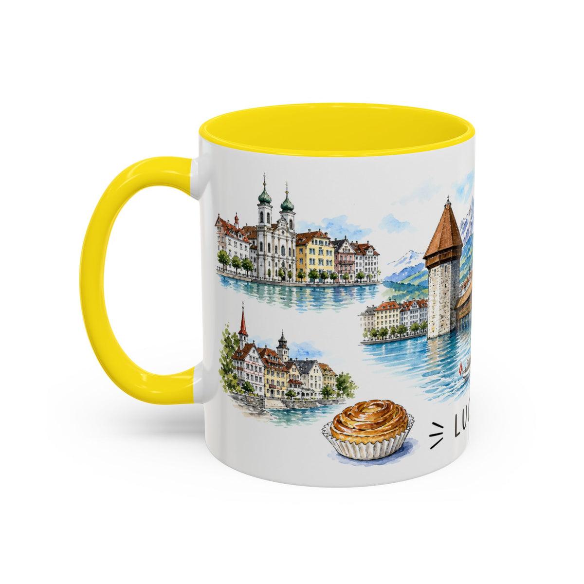 Lucerne Illustrated Travel Mug | City Souvenir Accent Coffee Mug | 11oz 15oz Ceramic Cup