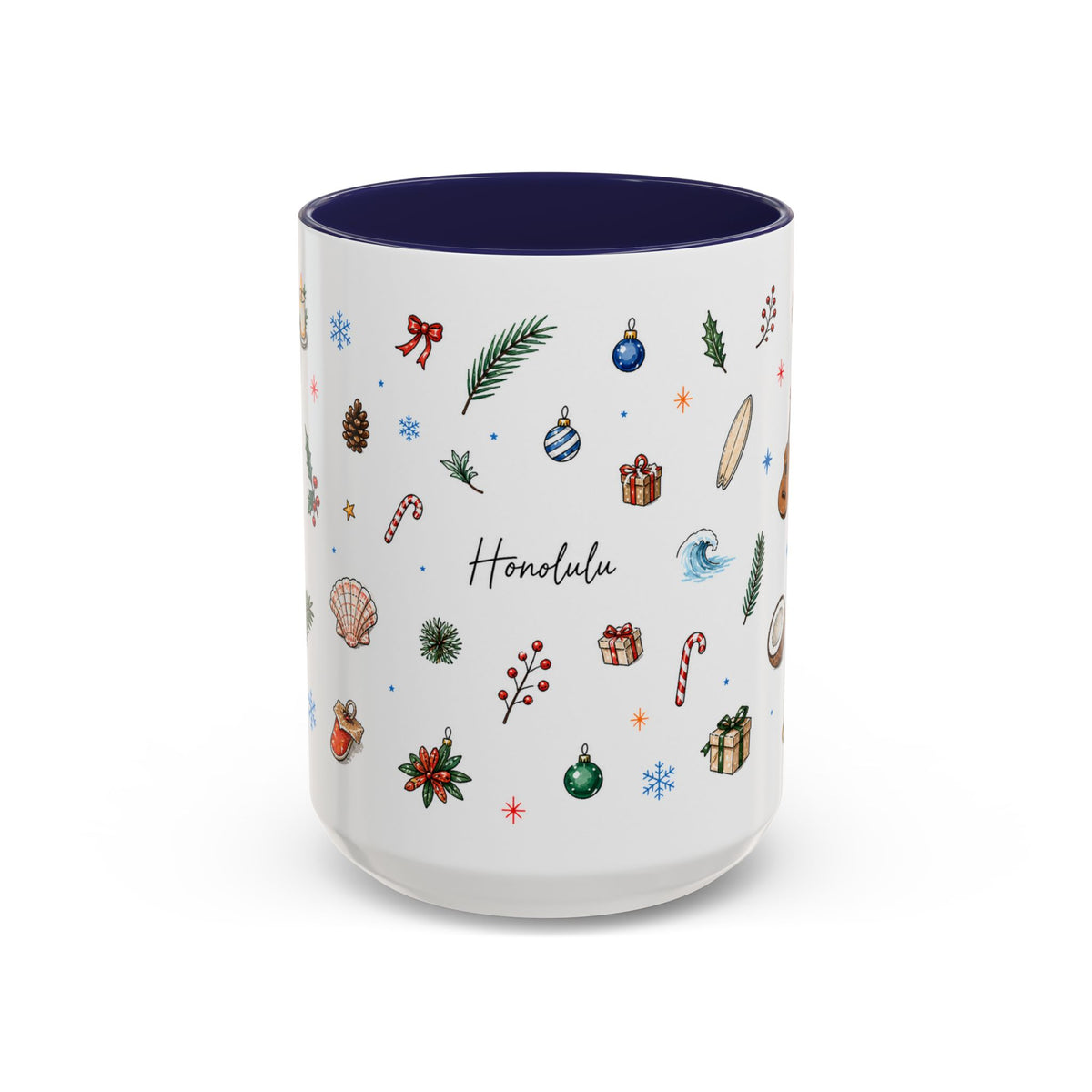 Honolulu Christmas Mug | Watercolor City Souvenir | Ceramic Coffee Cup (11oz 15oz)