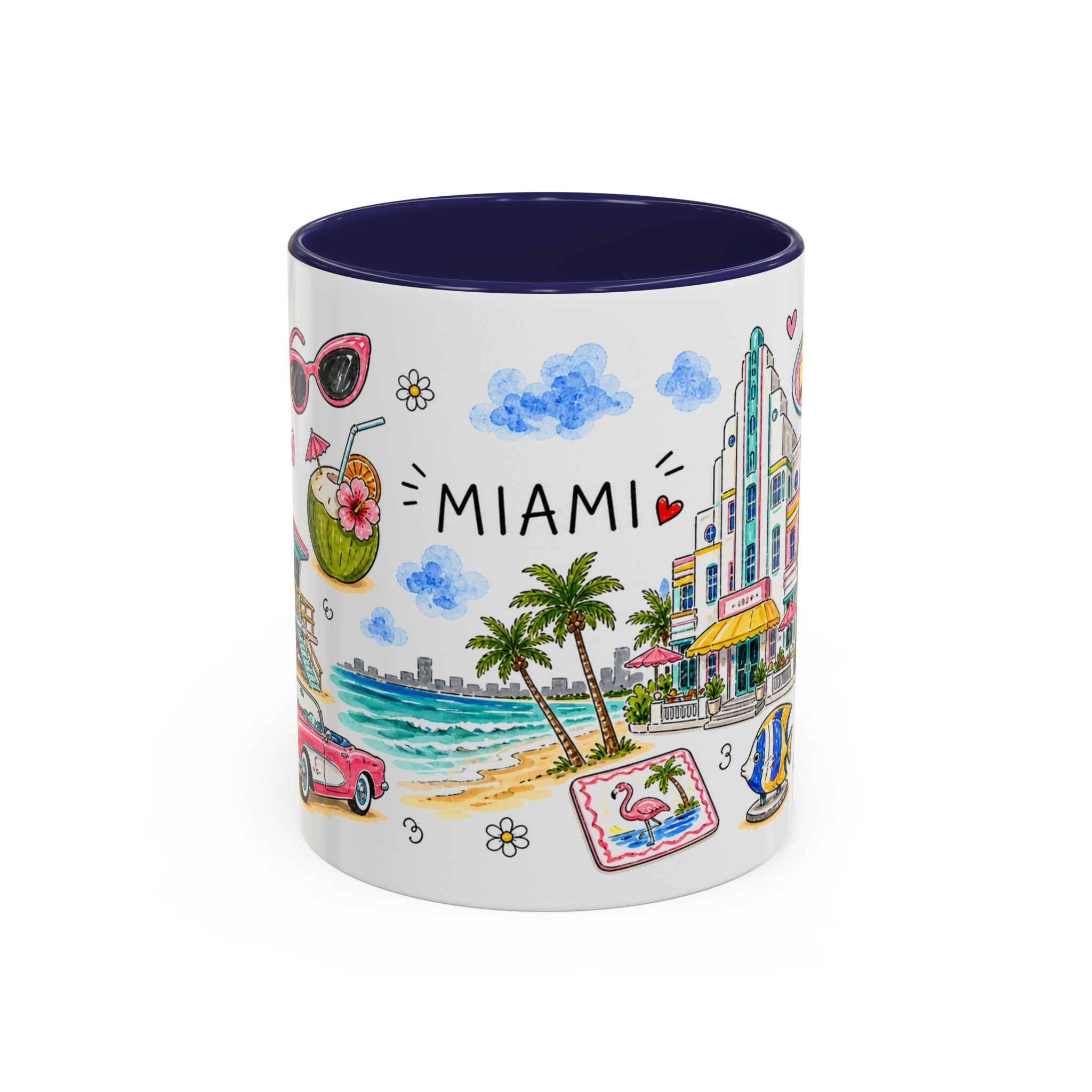Miami Illustrated Travel Mug | City Souvenir Accent Coffee Mug | 11oz 15oz Ceramic Cup