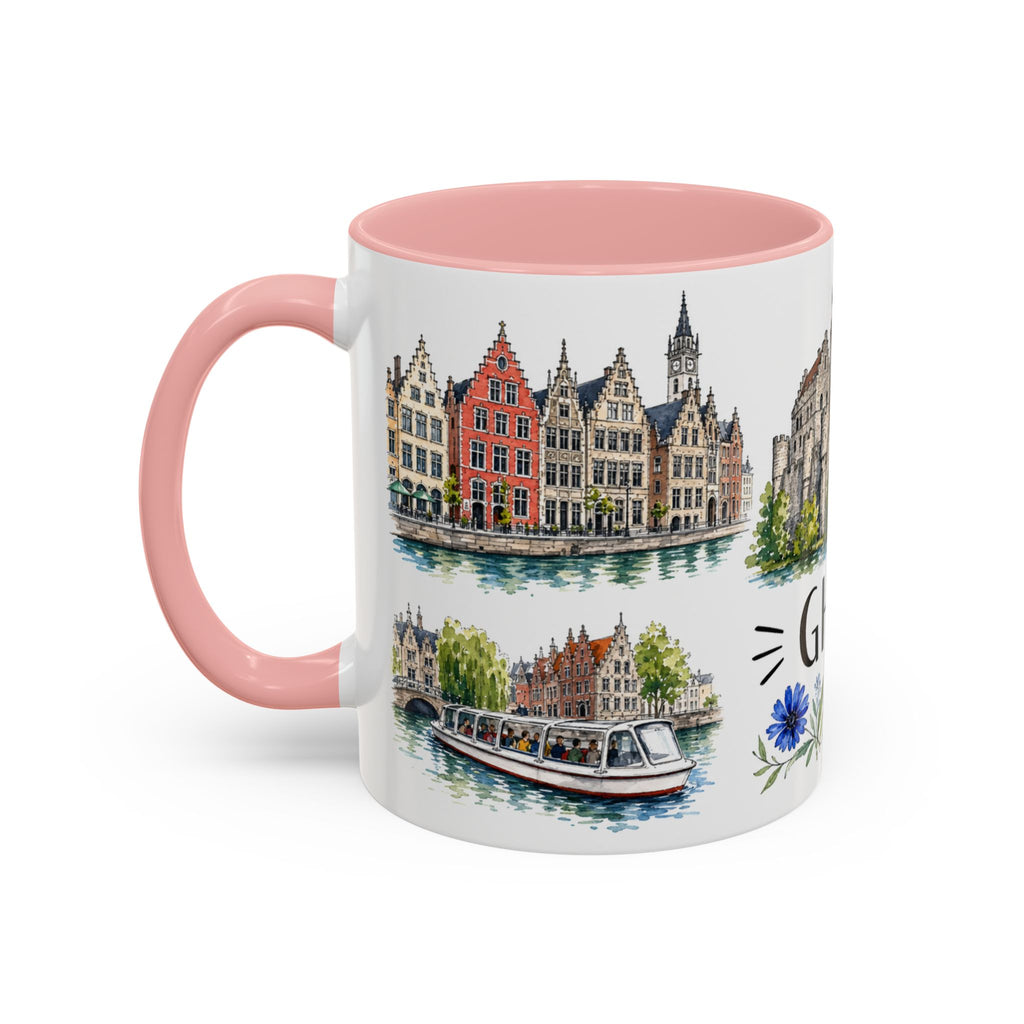 Ghent Illustrated Travel Mug | City Souvenir Accent Coffee Mug | 11oz 15oz Ceramic Cup