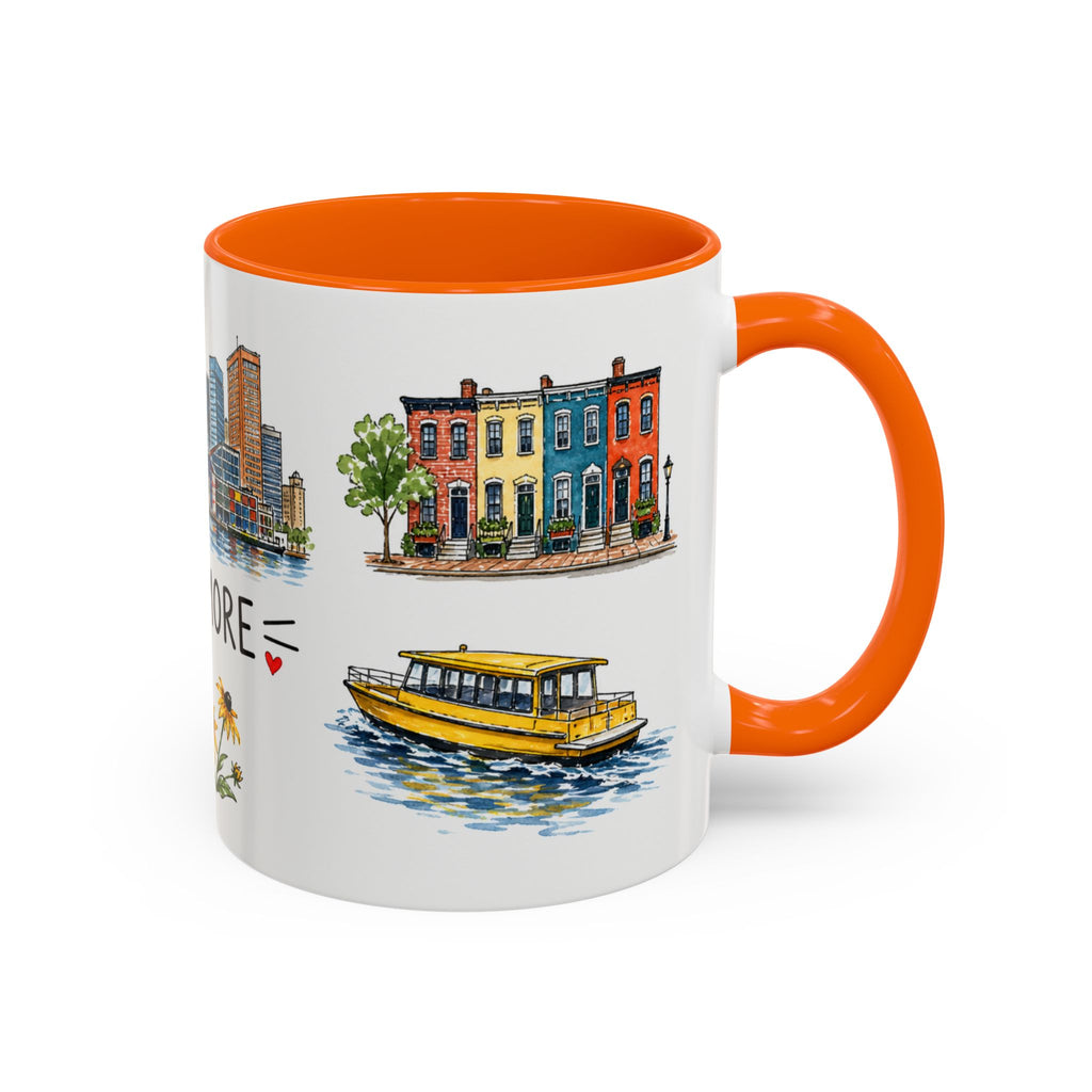 Baltimore Illustrated Travel Mug | City Souvenir Accent Coffee Mug | 11oz 15oz Ceramic Cup