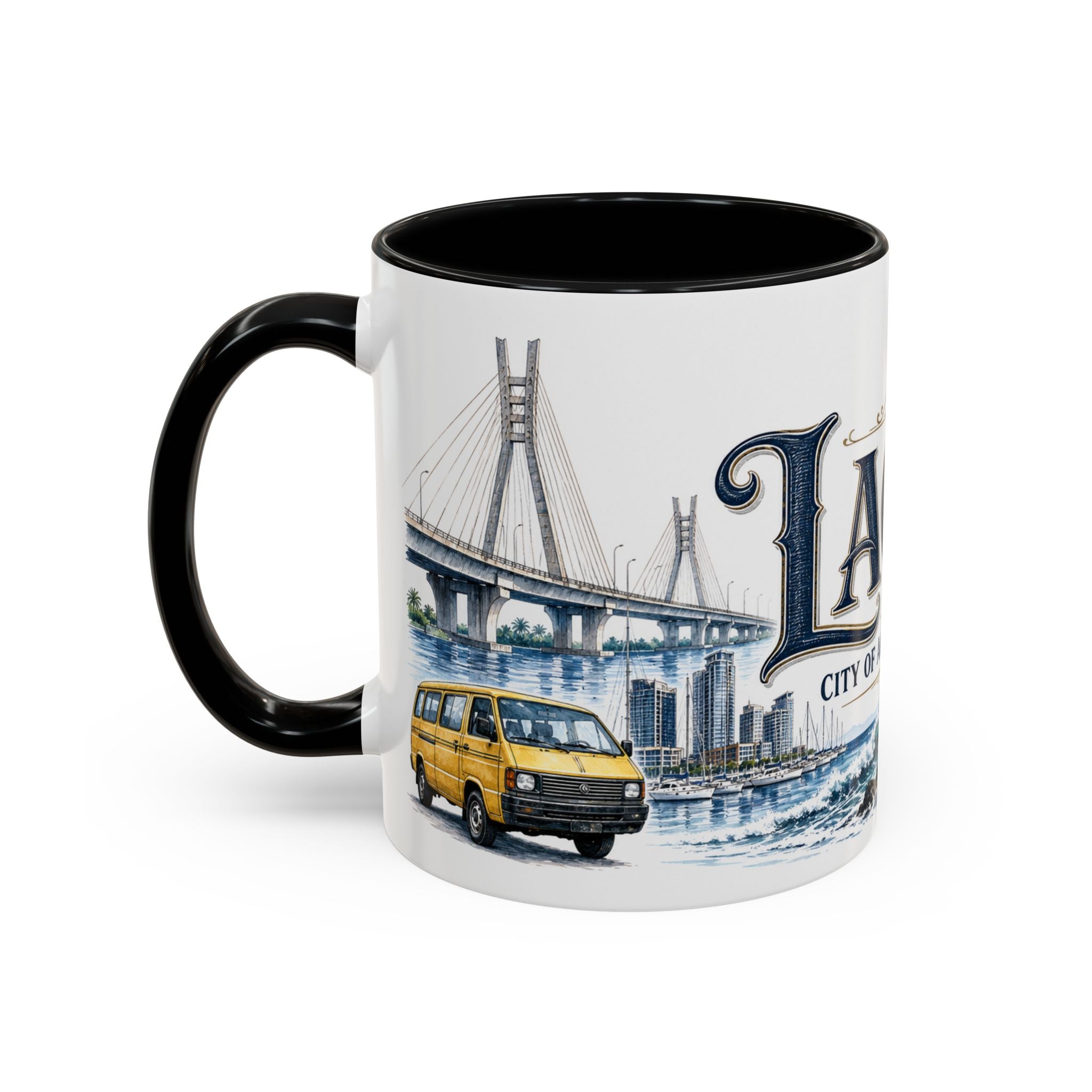 Lagos Coffee Mug | Nigeria Travel Souvenir | Vintage Illustrated City Gift | 11 oz 15 oz Accent Mug