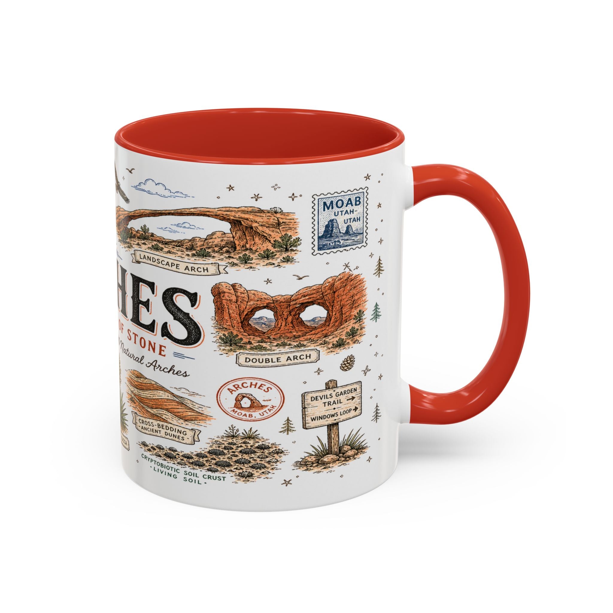 Arches Coffee Mug | National Park Hiking Utah Gift | Accent Color Ceramic 11oz 15oz