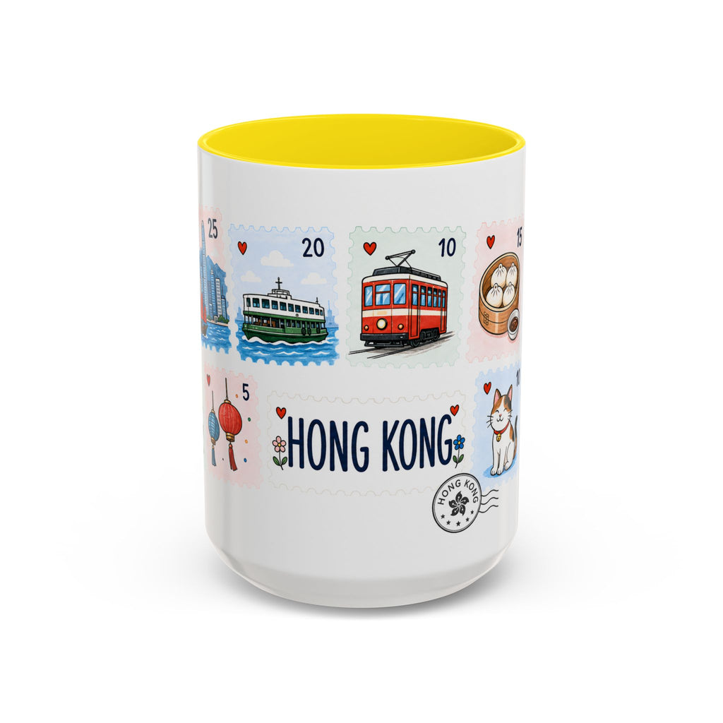 Hong Kong Coffee Mug | Postage Stamp Collage Mug | Travel Souvenir Accent Cup 11oz 15oz