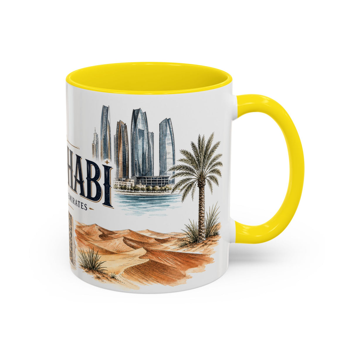 Abu Dhabi Coffee Mug | United Arab Emirates Travel Souvenir | Vintage Illustrated City Gift | 11 oz 15 oz Accent Mug