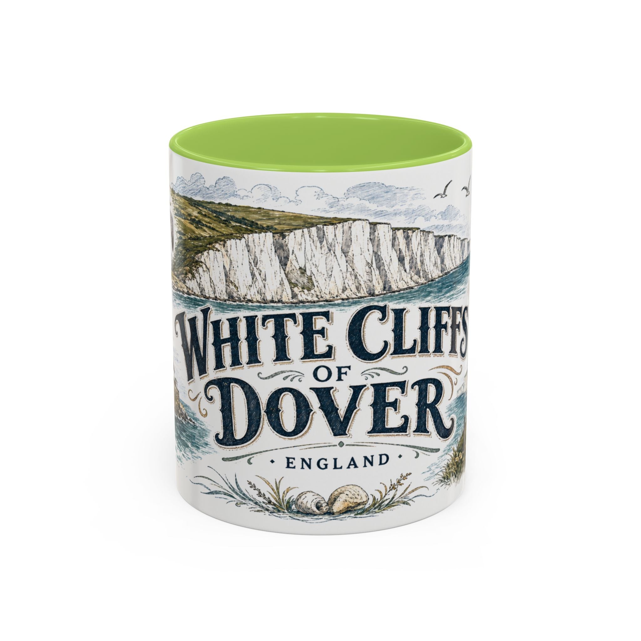 White Cliffs of Dover Mug, England Travel Souvenir, Bucket List Gift, Accent Ceramic Coffee Mug 11oz 15oz