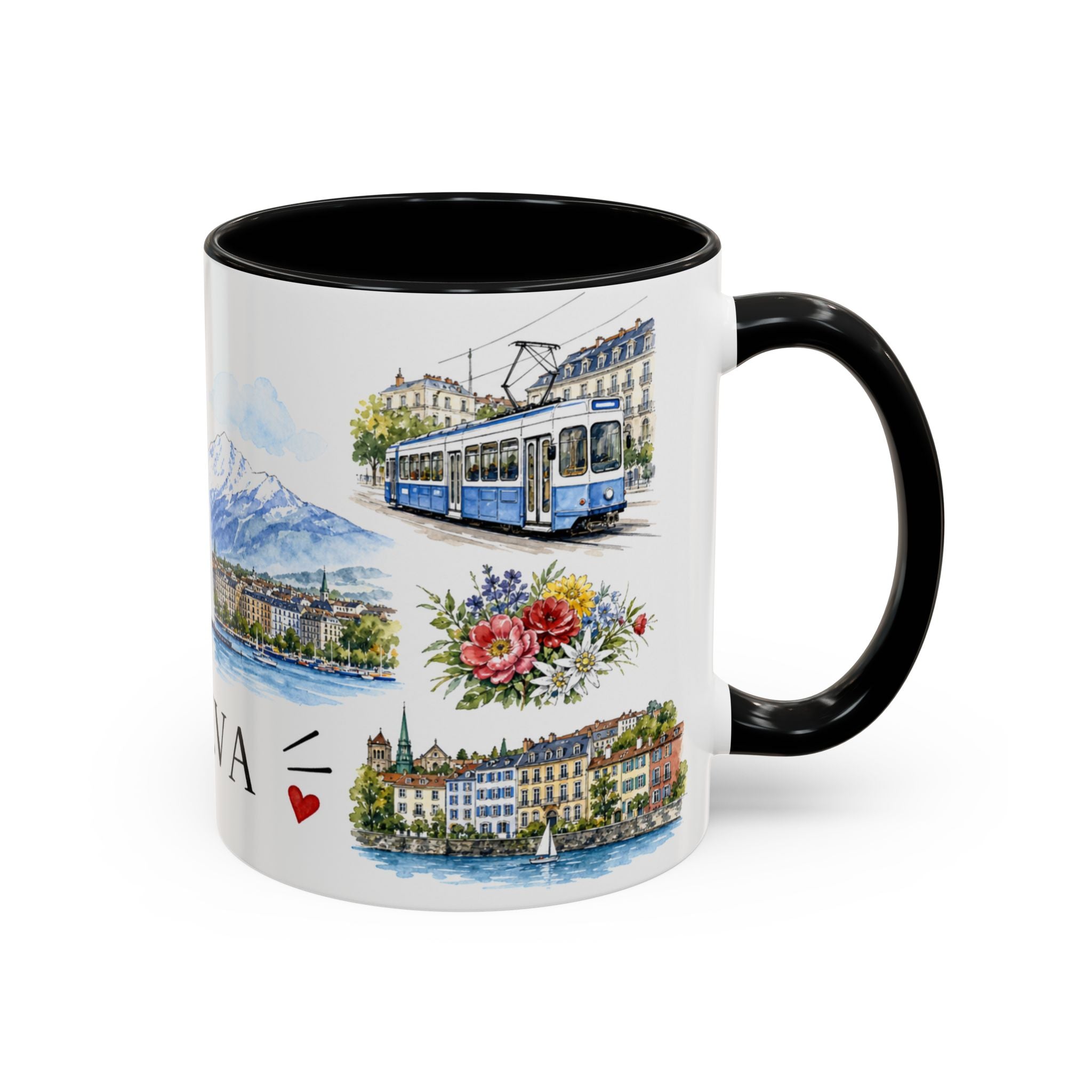 Geneva Illustrated Travel Mug | City Souvenir Accent Coffee Mug | 11oz 15oz Ceramic Cup