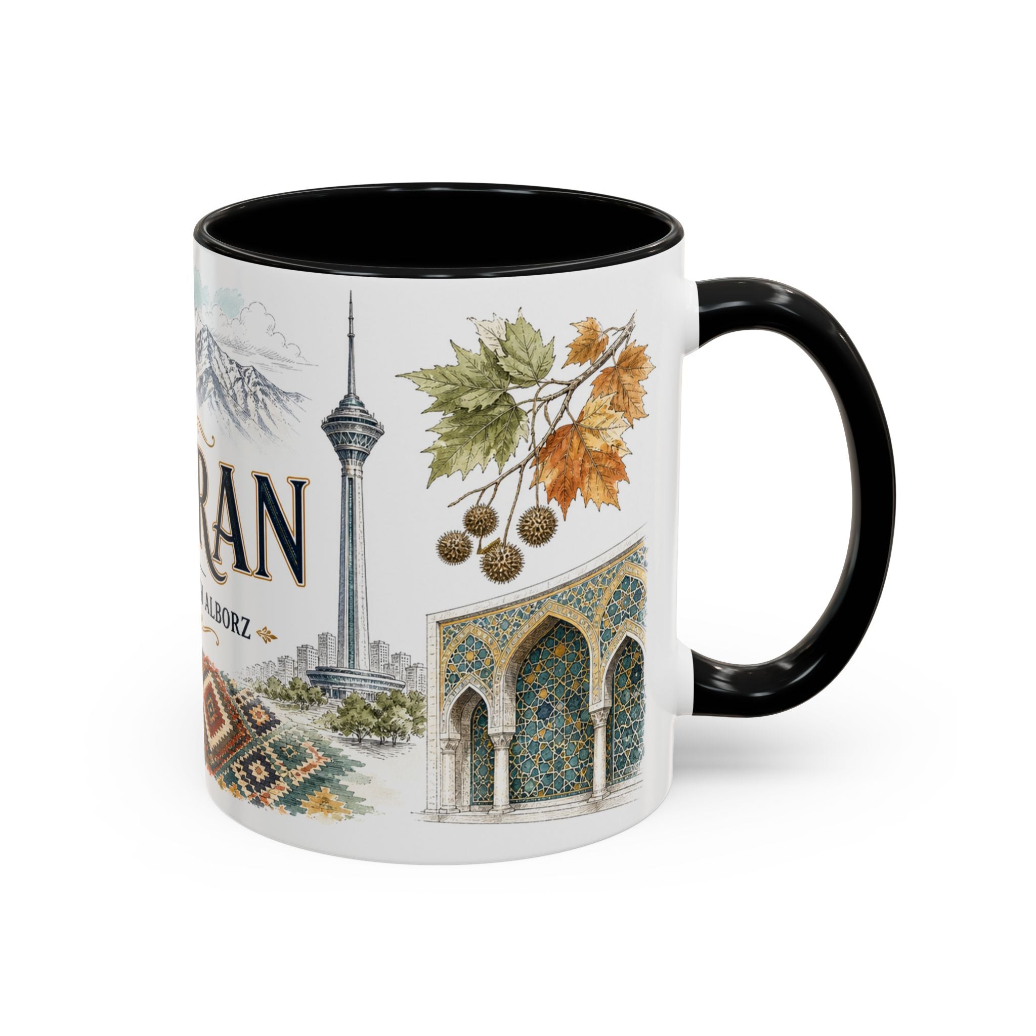 Tehran Coffee Mug | Iran Travel Souvenir | Vintage Illustrated City Gift | 11 oz 15 oz Accent Mug