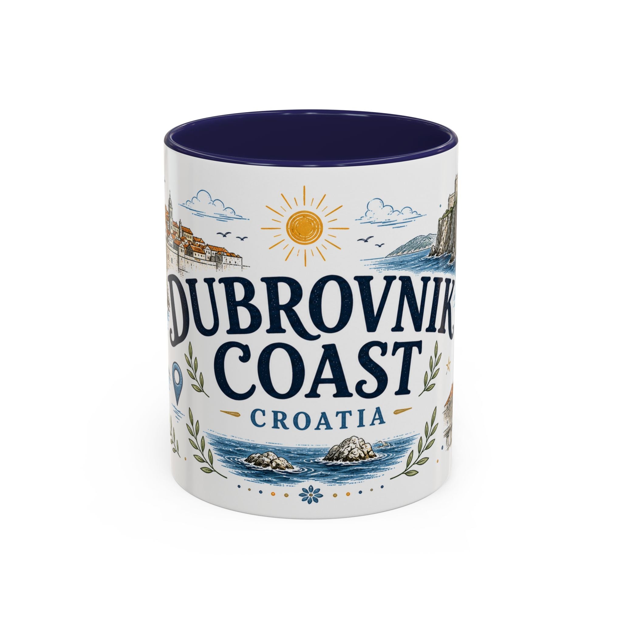 Dubrovnik Coast Coffee Mug | Travel Destination Souvenir Gift | Accent Color Ceramic 11oz 15oz