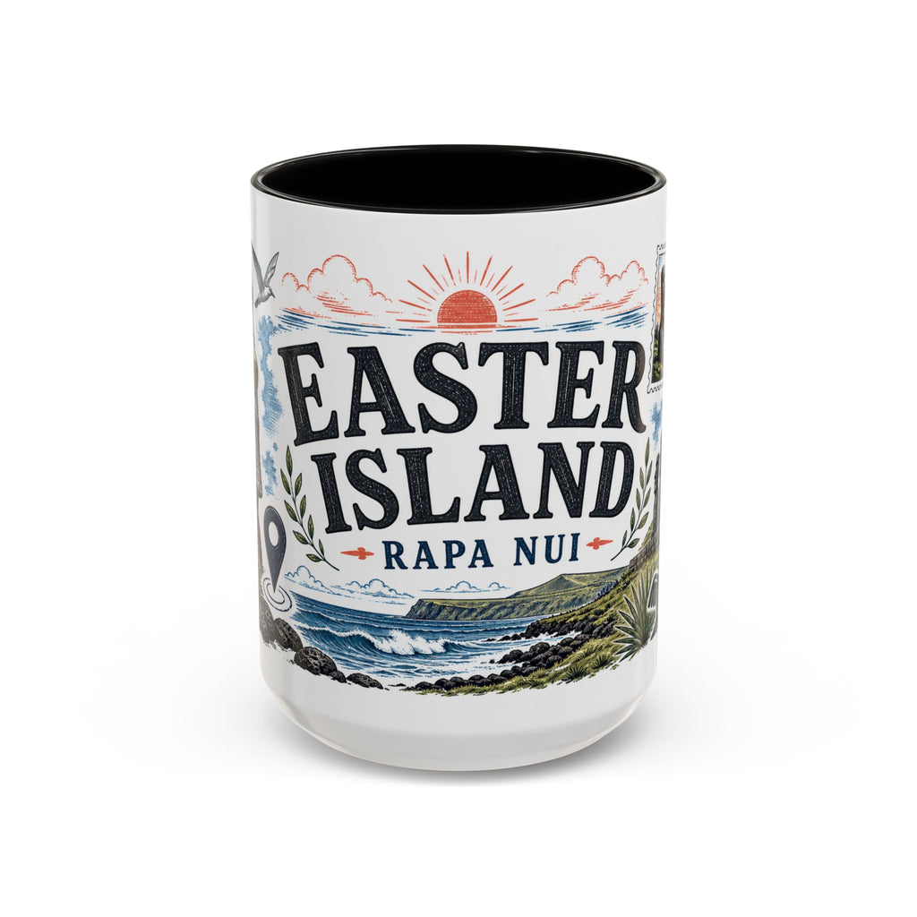 Easter Island Coffee Mug | Travel Destination Souvenir Gift | Accent Color Ceramic 11oz 15oz