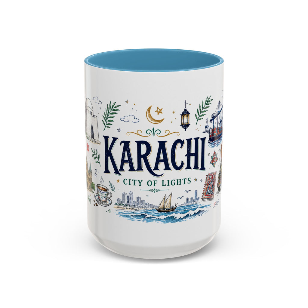 Karachi Coffee Mug | Pakistan Souvenir Travel Gift | Accent Color Ceramic 11oz 15oz