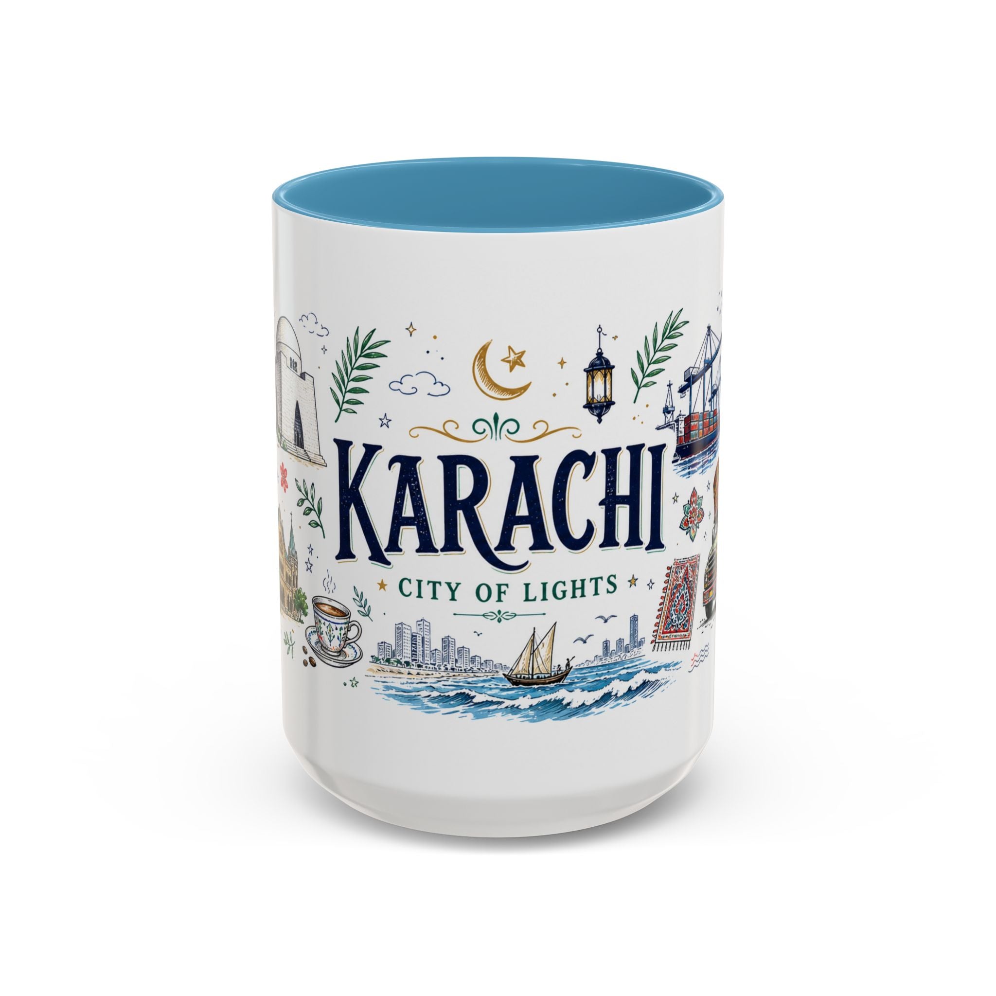 Karachi Coffee Mug | Pakistan Souvenir Travel Gift | Accent Color Ceramic 11oz 15oz