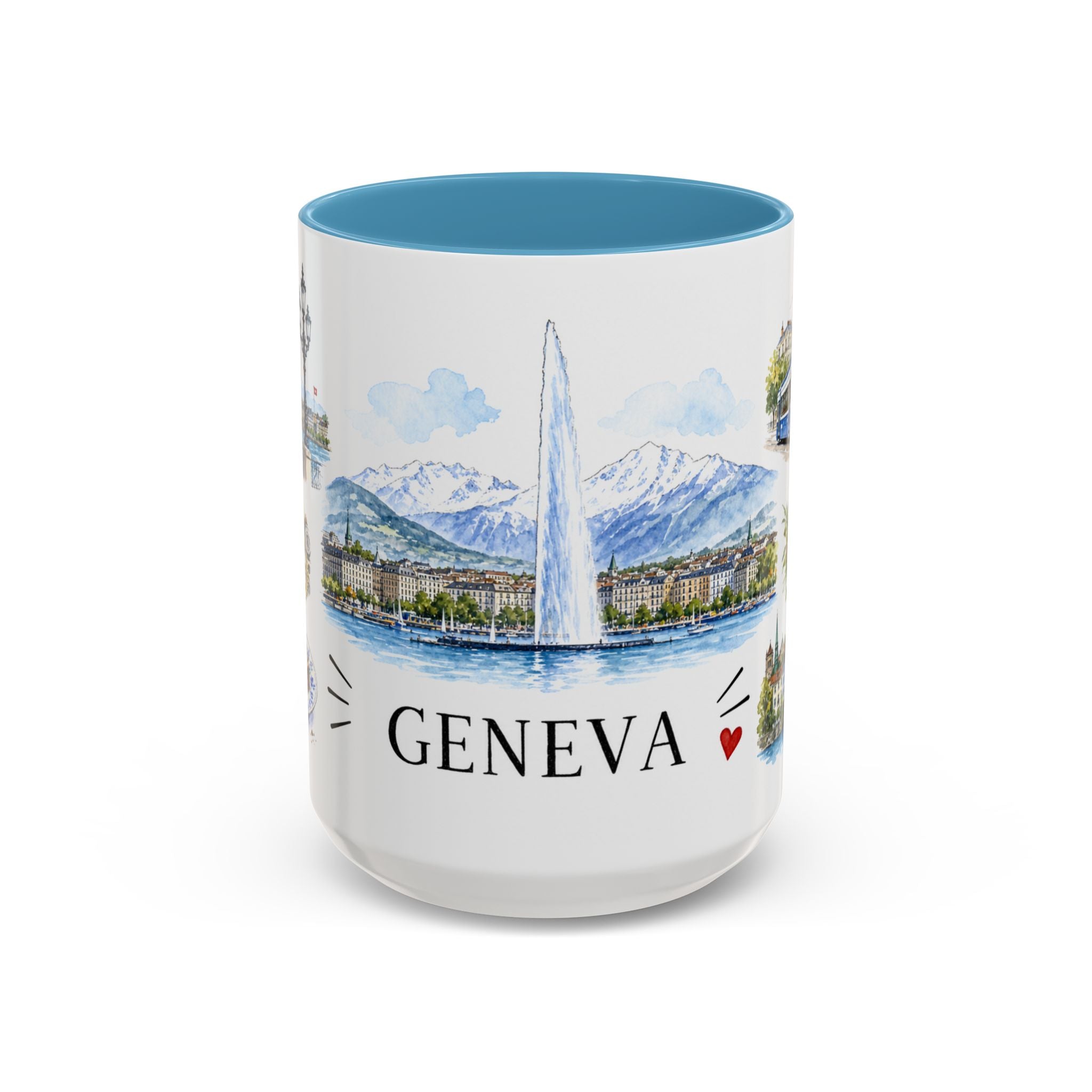 Geneva Illustrated Travel Mug | City Souvenir Accent Coffee Mug | 11oz 15oz Ceramic Cup