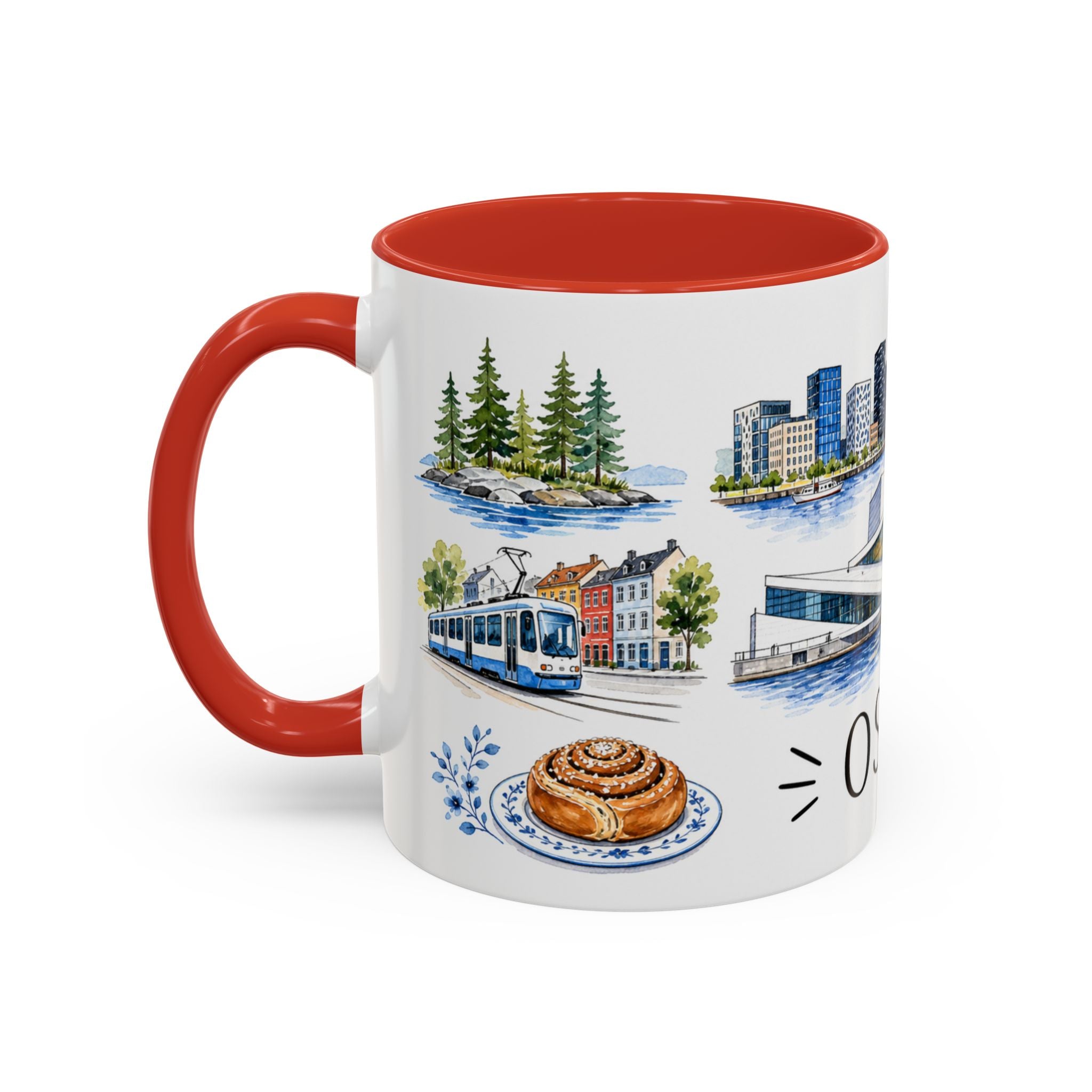 Oslo Illustrated Travel Mug | City Souvenir Accent Coffee Mug | 11oz 15oz Ceramic Cup