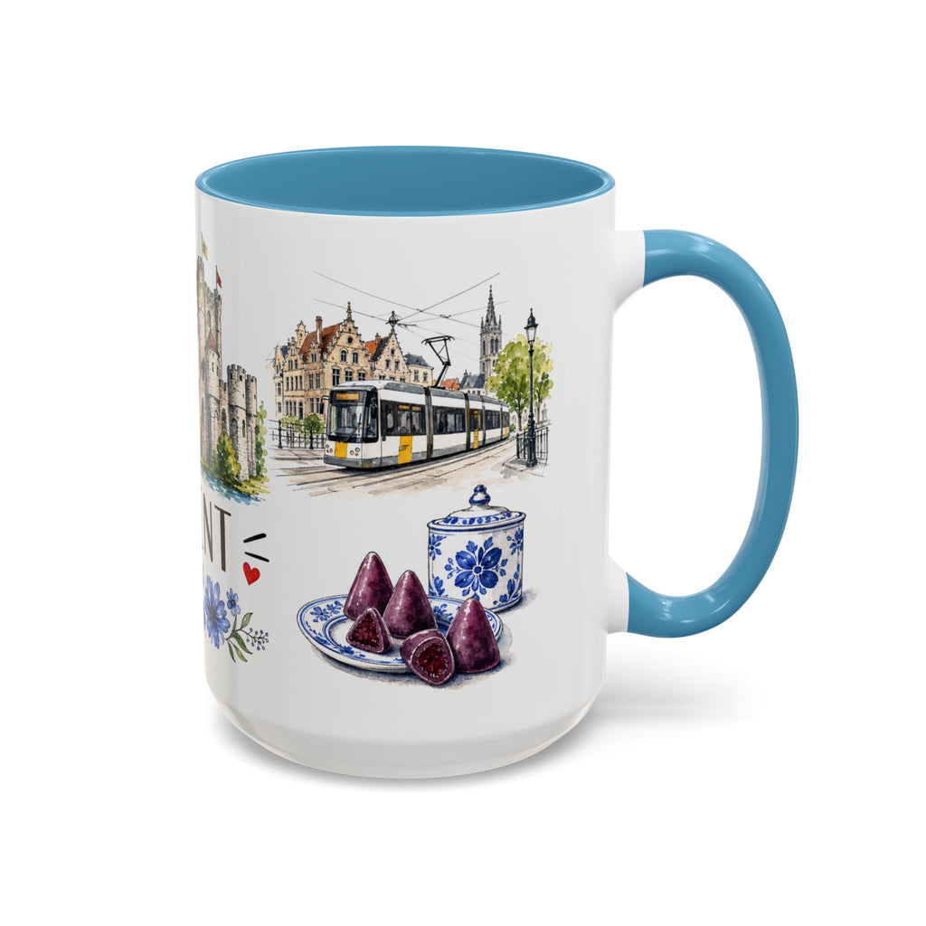 Ghent Illustrated Travel Mug | City Souvenir Accent Coffee Mug | 11oz 15oz Ceramic Cup