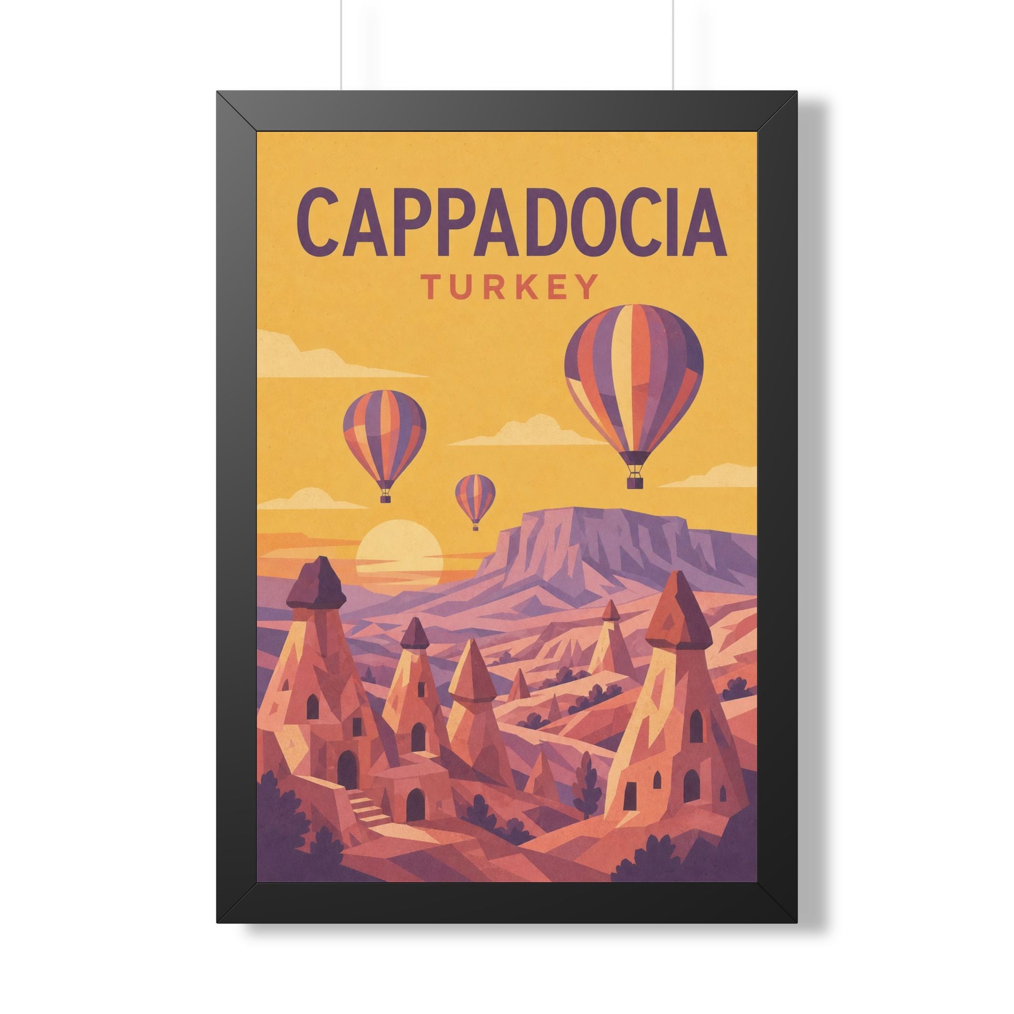 Cappadocia Turkey Framed Poster | Vintage Travel Wall Art | Black Walnut White Frame | 16x24 20x30