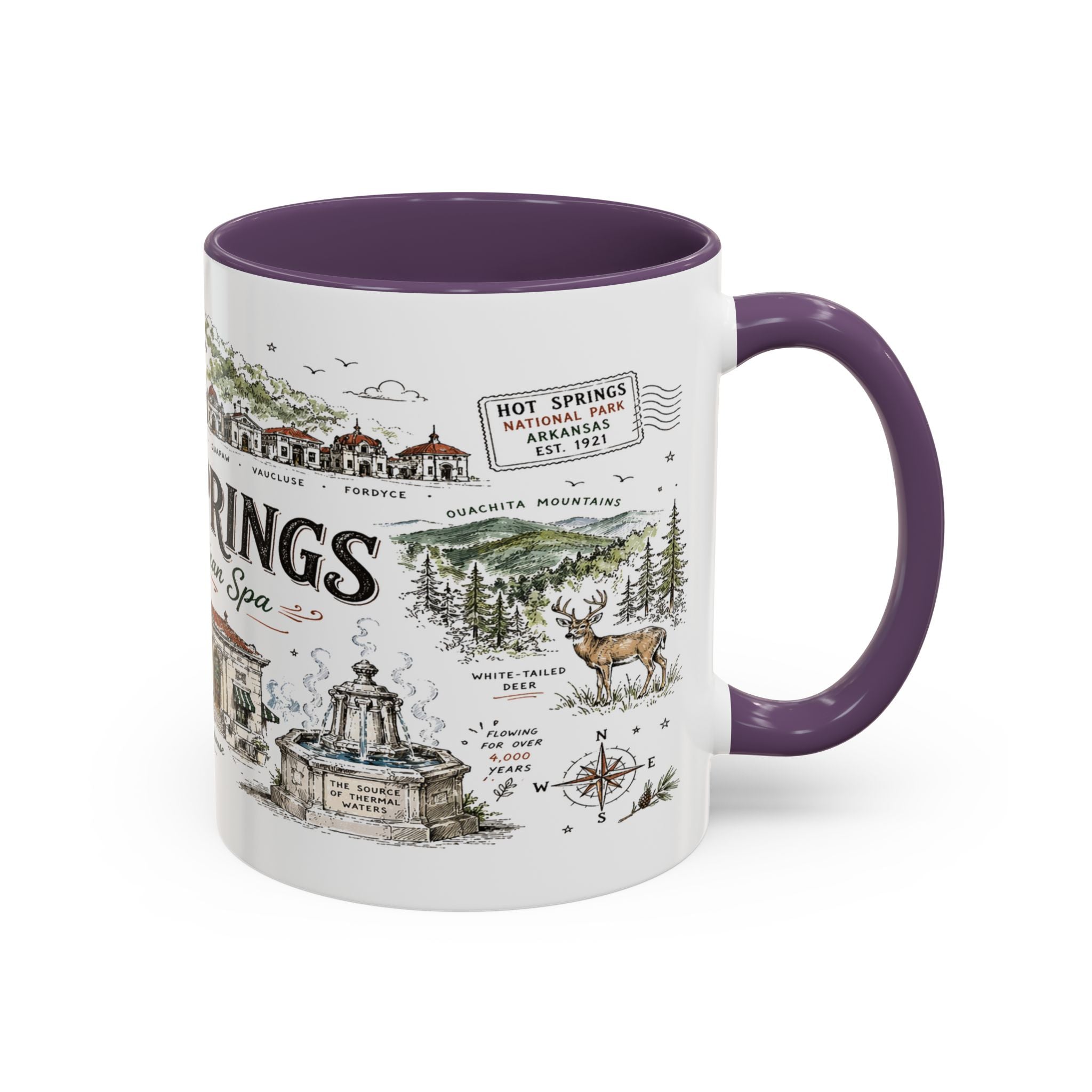 Hot Springs National Park Coffee Mug | Arkansas Thermal Spring Spa Gift | Accent Color Ceramic 11oz 15oz