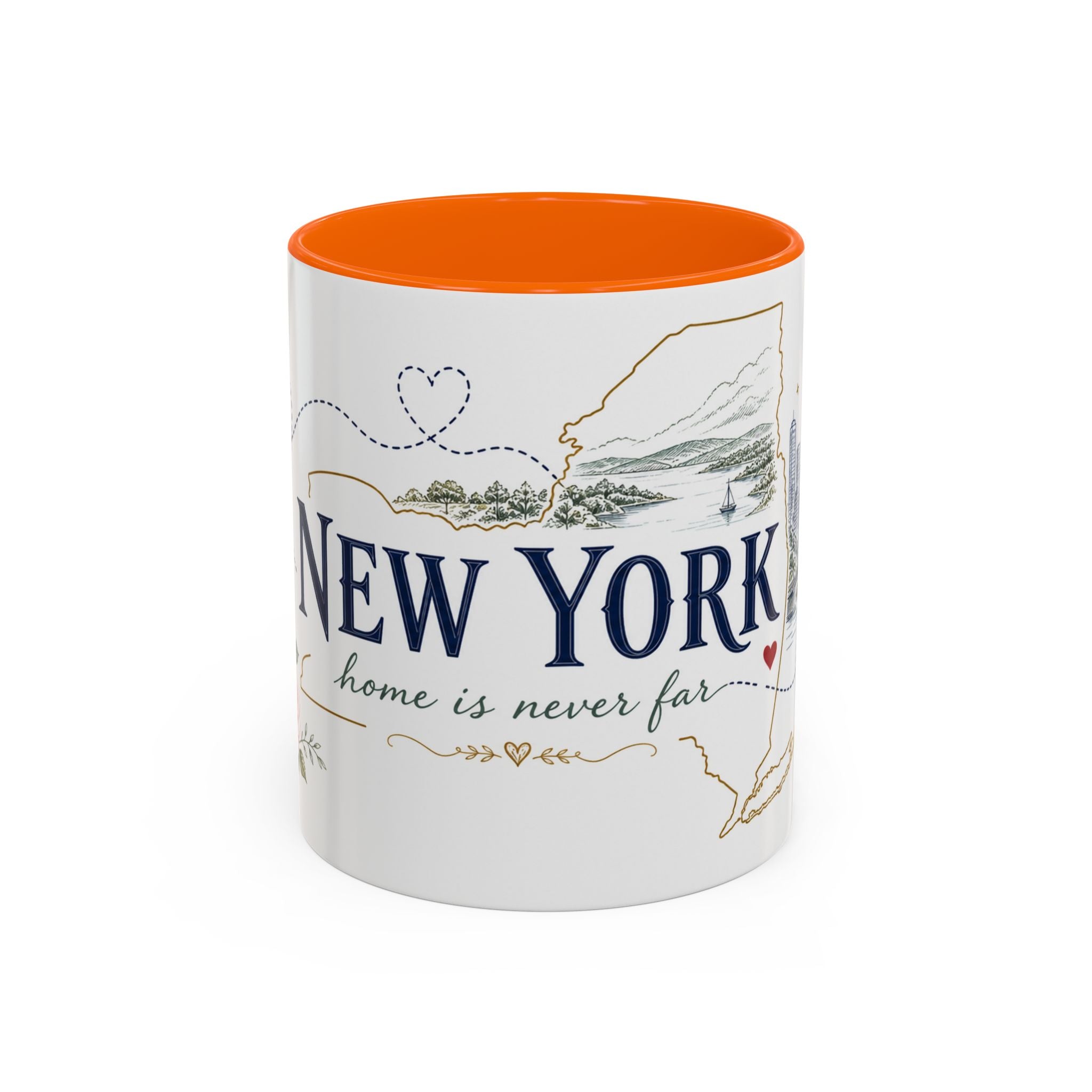 New York State Map Mug | Botanical Rose Accents, Long Distance Friendship Gift