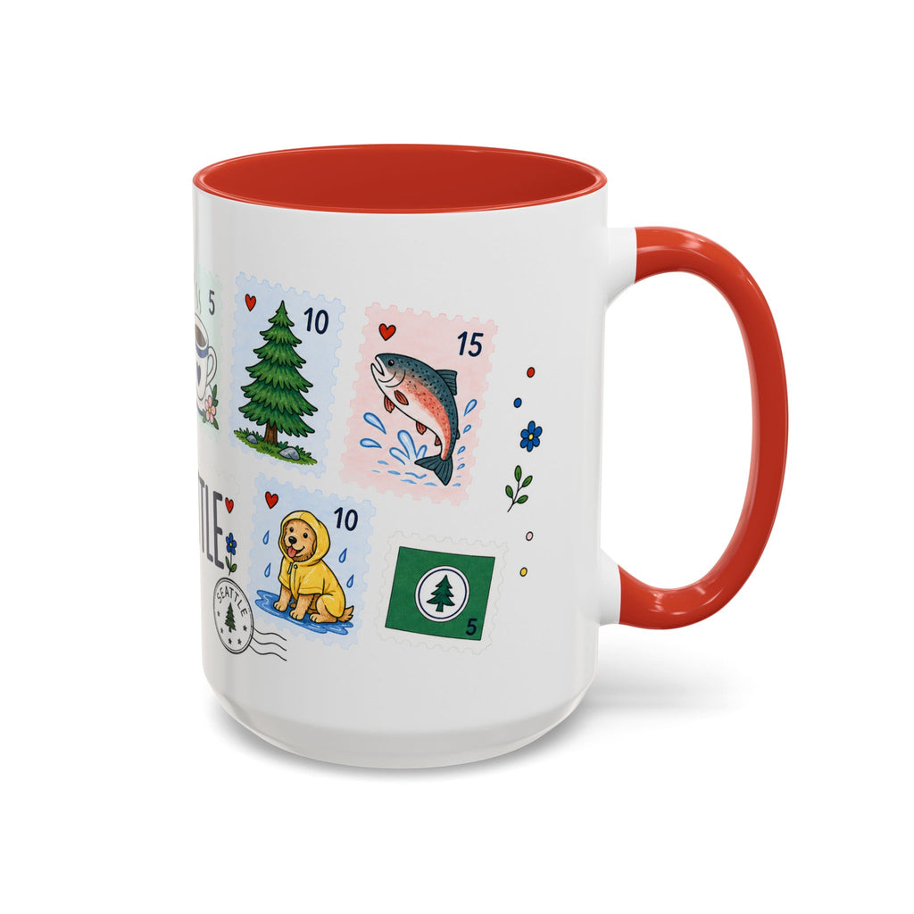 Seattle Coffee Mug | Postage Stamp Collage Mug | Travel Souvenir Accent Cup 11oz 15oz