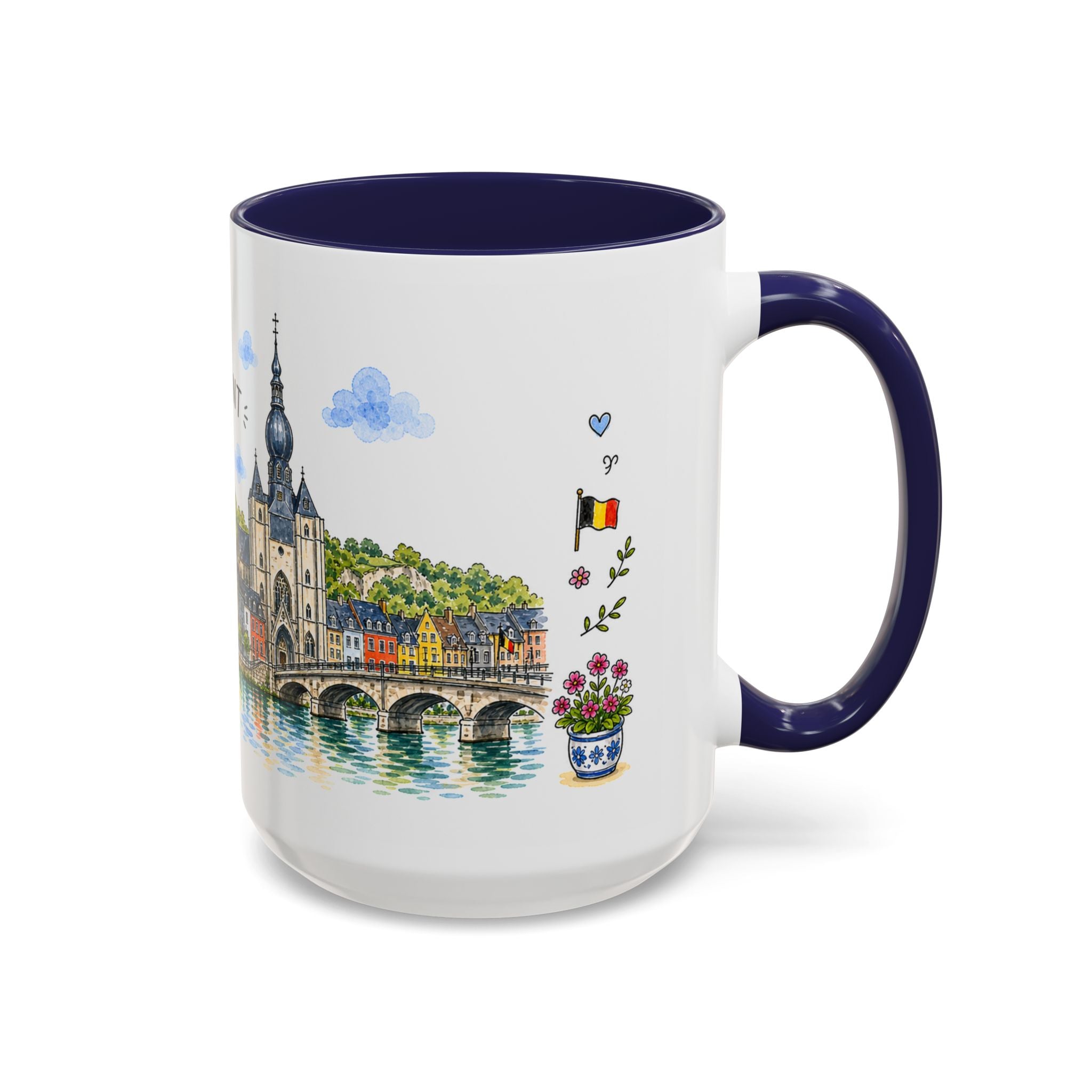 Dinant Illustrated Travel Mug | Belgium Souvenir Accent Coffee Mug | 11oz 15oz Ceramic Cup