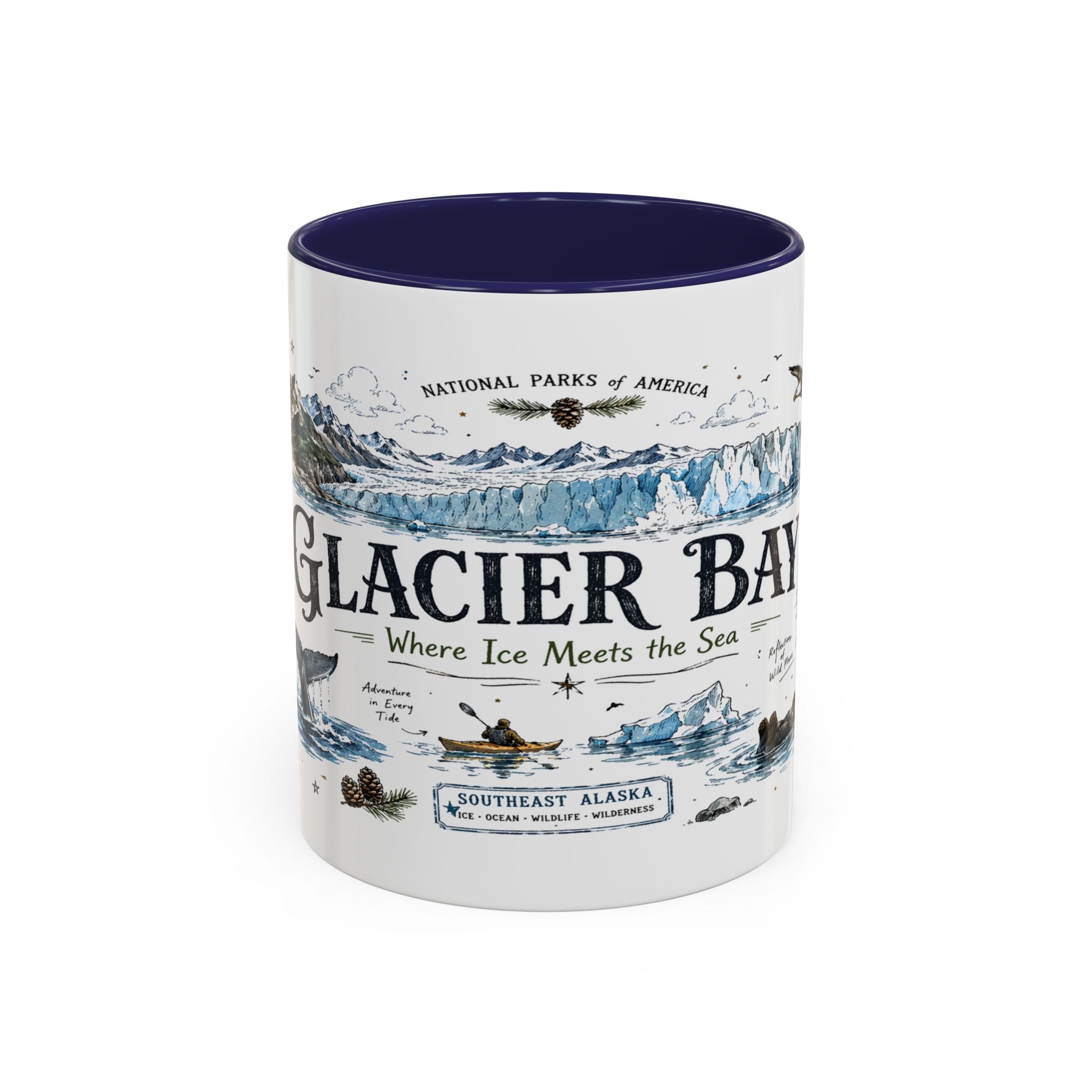 Glacier Bay National Park Coffee Mug | Alaska Wilderness Kayaking Gift | Accent Color Ceramic 11oz 15oz
