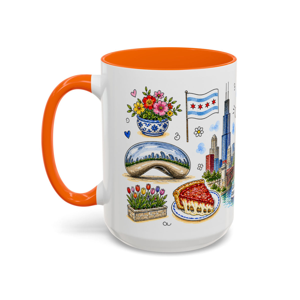 Chicago Illustrated Travel Mug | City Souvenir Accent Coffee Mug | 11oz 15oz Ceramic Cup