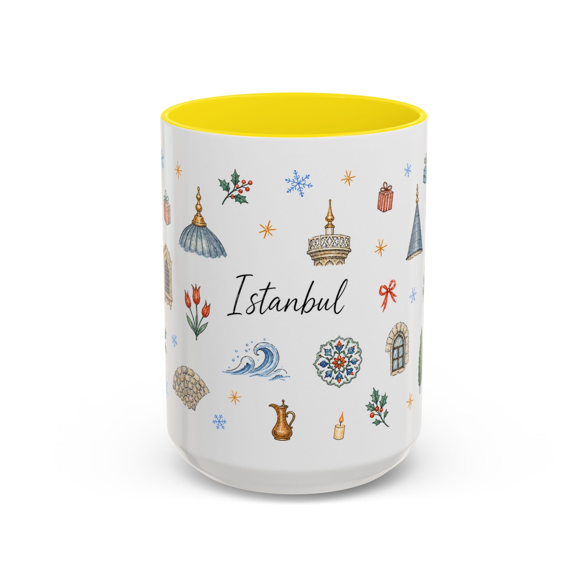 Istanbul Christmas Mug | Watercolor Travel Souvenir | Holiday Gift | Accent Ceramic Coffee Cup 11oz 15oz