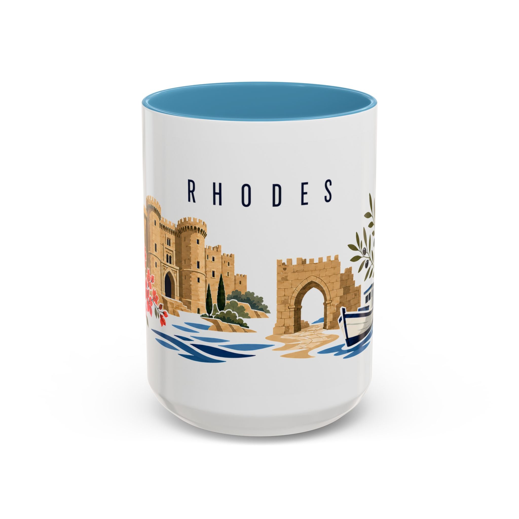 Rhodes Coffee Mug | Greece Travel Souvenir | Porcelain Decal City Gift | 11oz 15oz Accent Mug