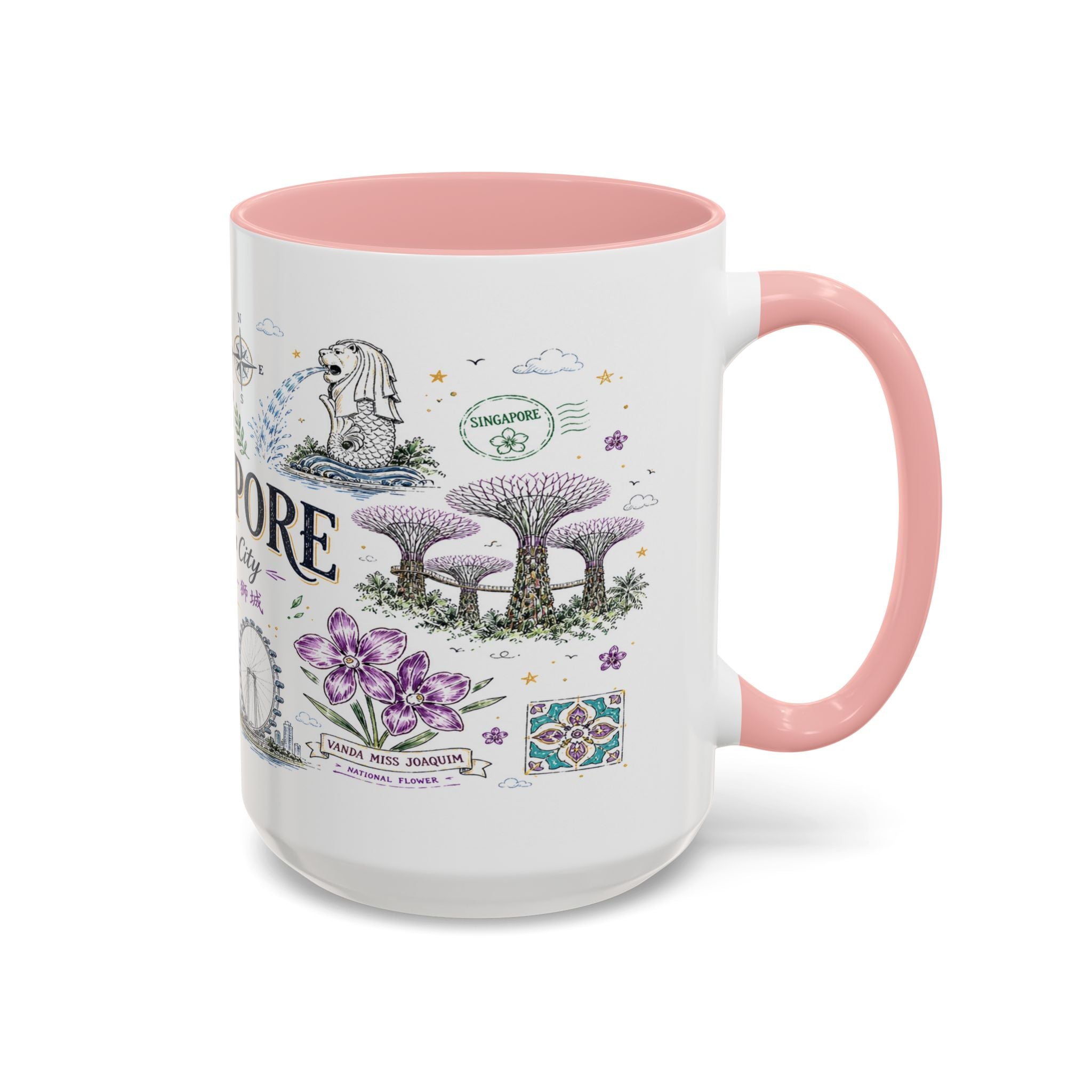 Singapore Coffee Mug | Asia Souvenir Travel Gift | Accent Color Ceramic 11oz 15oz