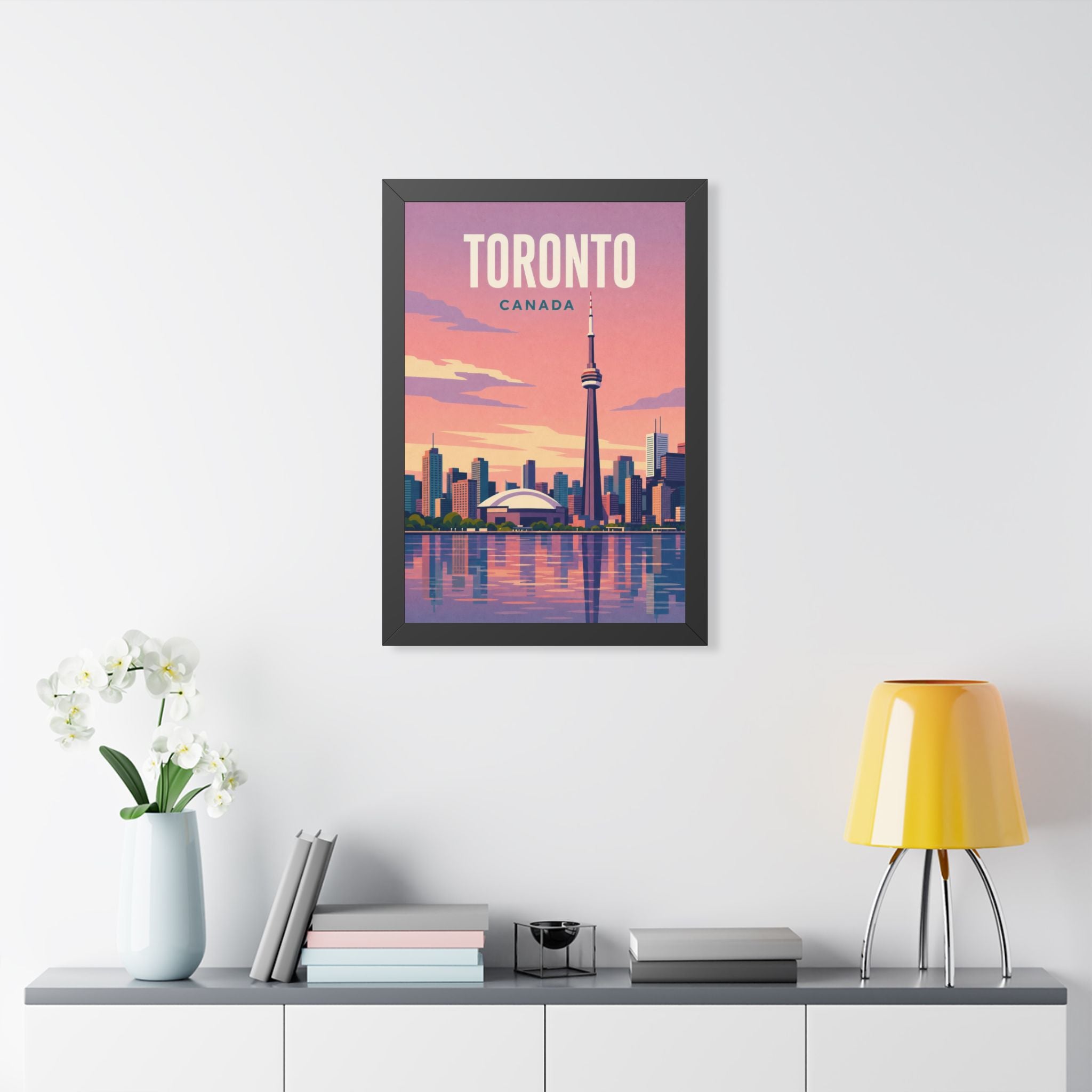 Toronto Skyline Canada Framed Poster | Vintage Travel Wall Art | Black Walnut White Frame | 16x24 20x30