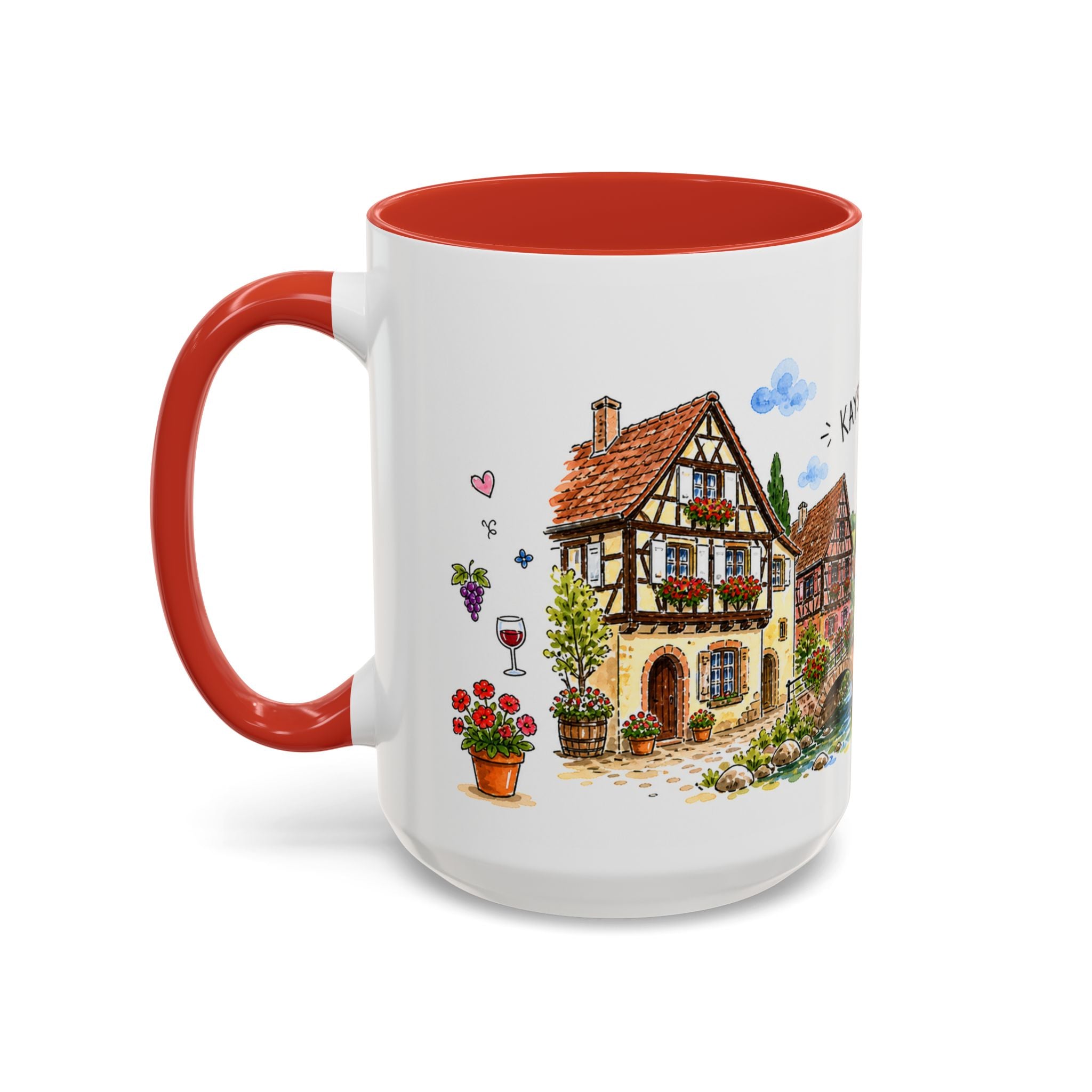 Kaysersberg Illustrated Travel Mug | France Souvenir Accent Coffee Mug | 11oz 15oz Ceramic Cup