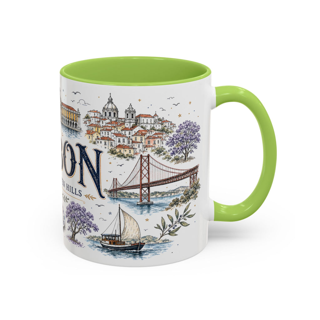Lisbon Coffee Mug | Portugal Travel Souvenir | Vintage Illustrated City Gift | 11 oz 15 oz Accent Mug