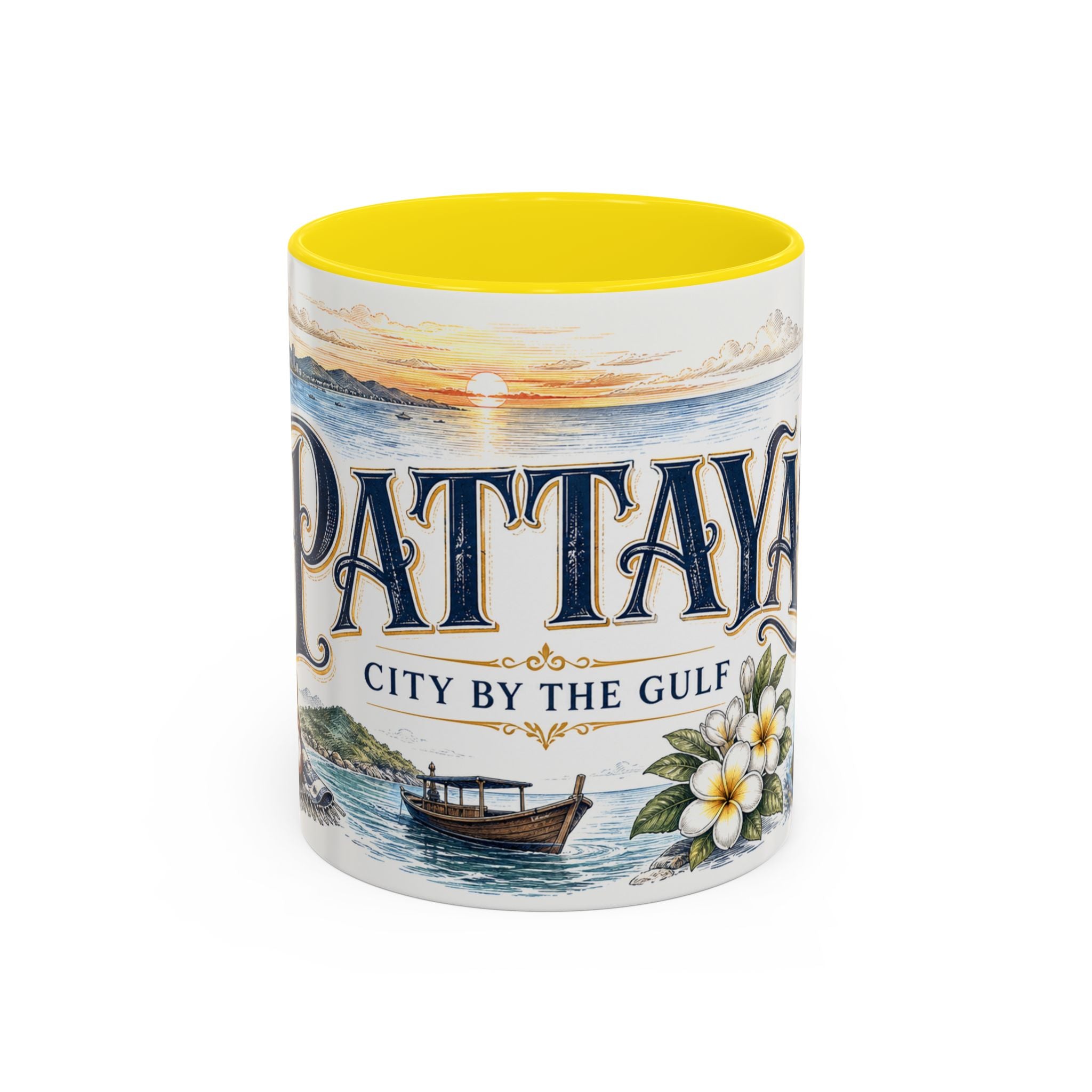 Pattaya Coffee Mug | Thailand Travel Souvenir | Vintage Illustrated City Gift | 11 oz 15 oz Accent Mug