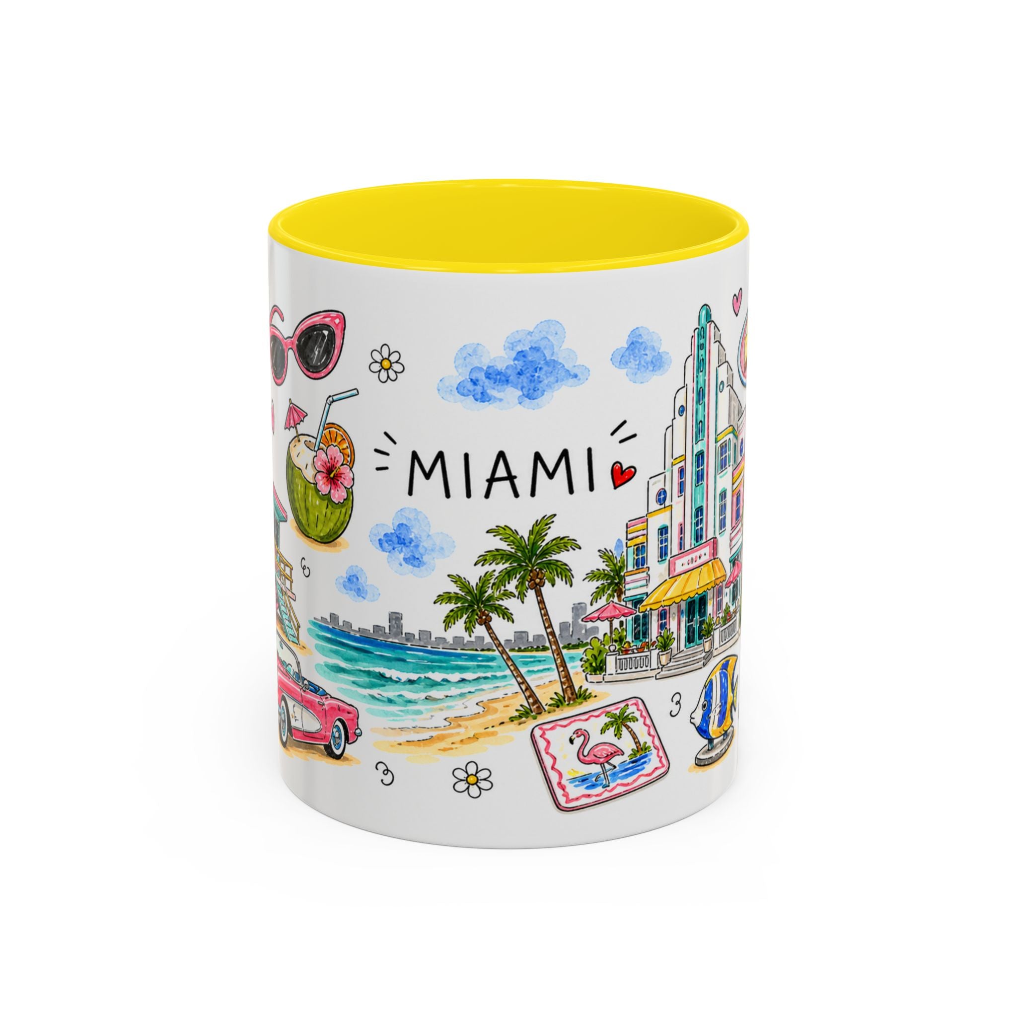 Miami Illustrated Travel Mug | City Souvenir Accent Coffee Mug | 11oz 15oz Ceramic Cup