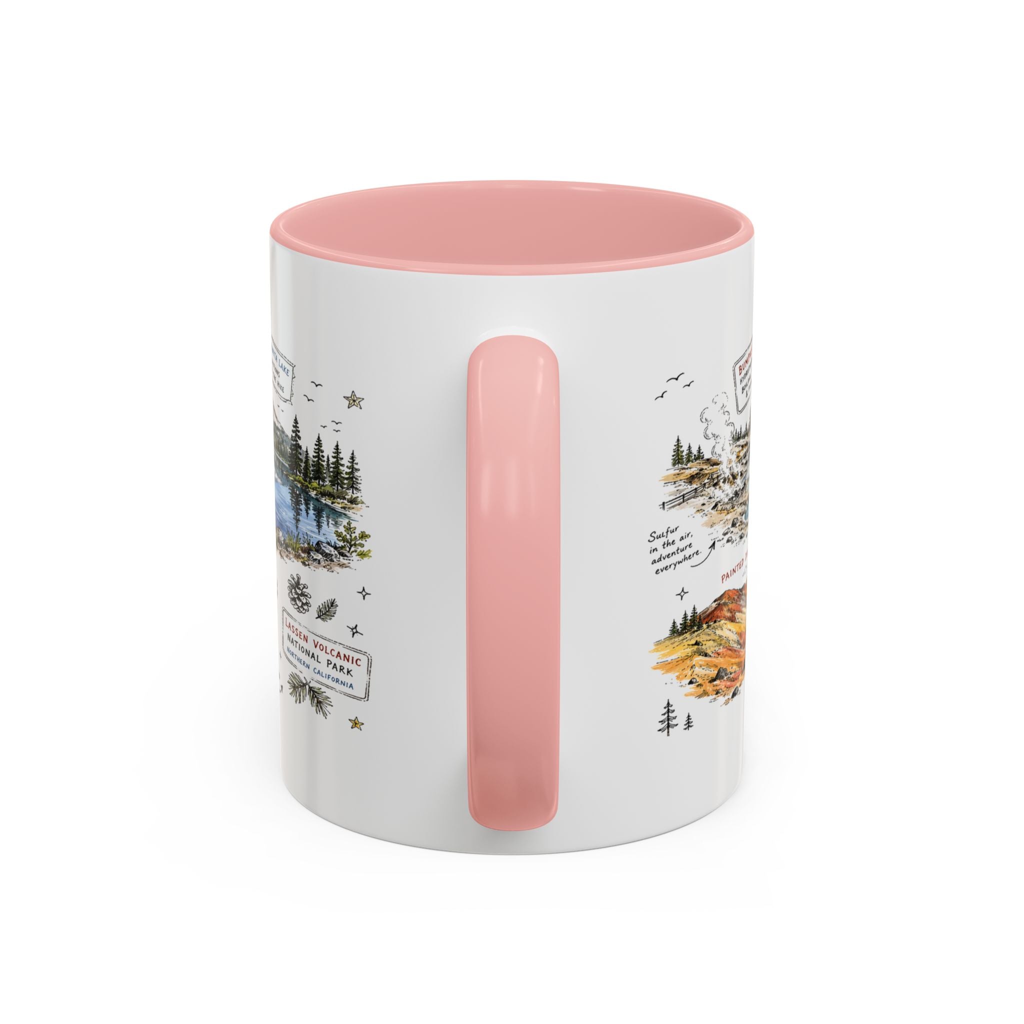 Lassen Volcanic National Park Coffee Mug | California Volcano Geothermal Hiking Gift | Accent Color Ceramic 11oz 15oz