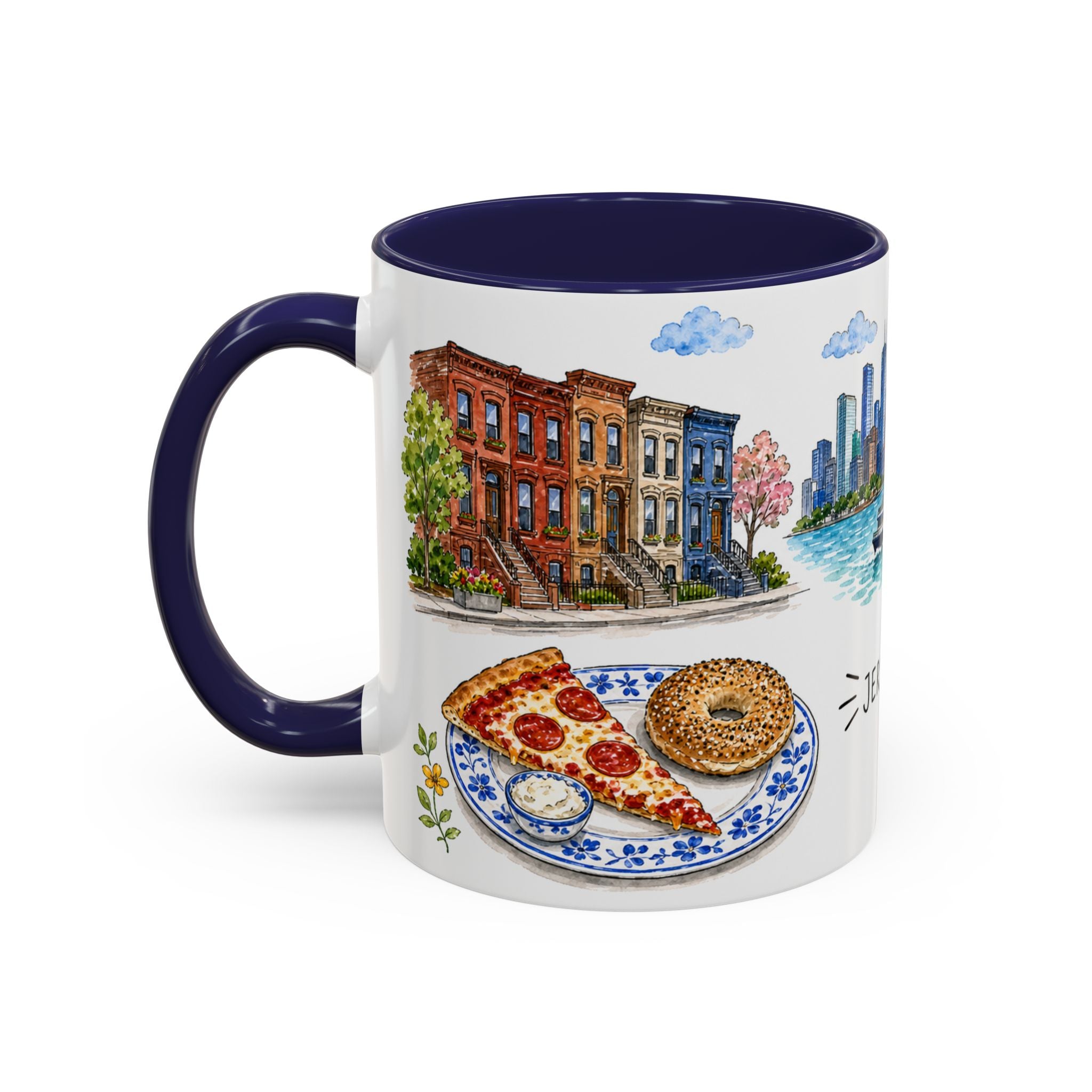 Jersey City Illustrated Travel Mug | City Souvenir Accent Coffee Mug | 11oz 15oz Ceramic Cup