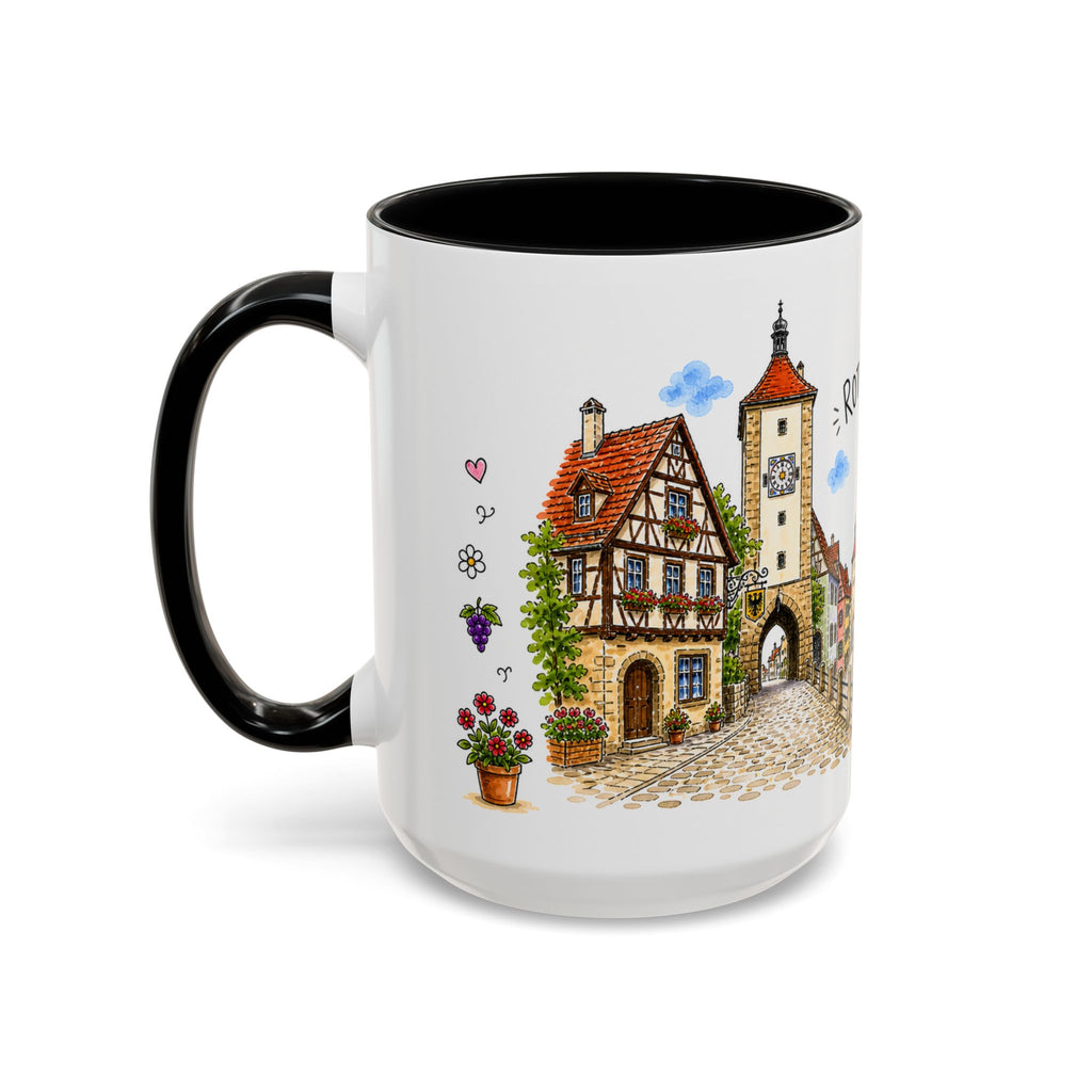 Rothenburg Illustrated Travel Mug | Germany Souvenir Accent Coffee Mug | 11oz 15oz Ceramic Cup