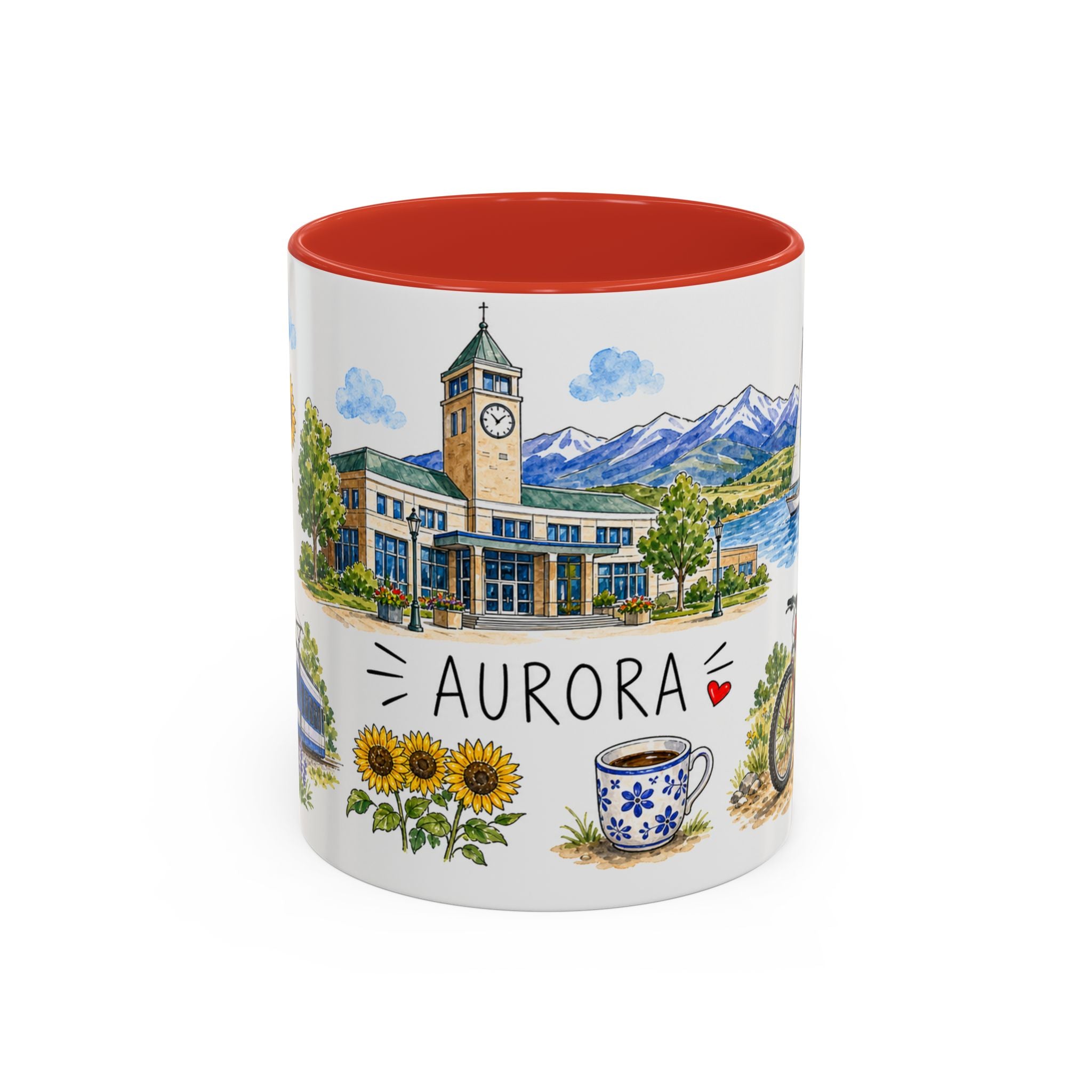 Aurora Illustrated Travel Mug | City Souvenir Accent Coffee Mug | 11oz 15oz Ceramic Cup