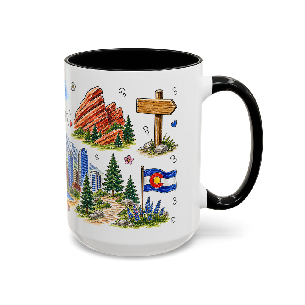 Denver Illustrated Travel Mug | City Souvenir Accent Coffee Mug | 11oz 15oz Ceramic Cup