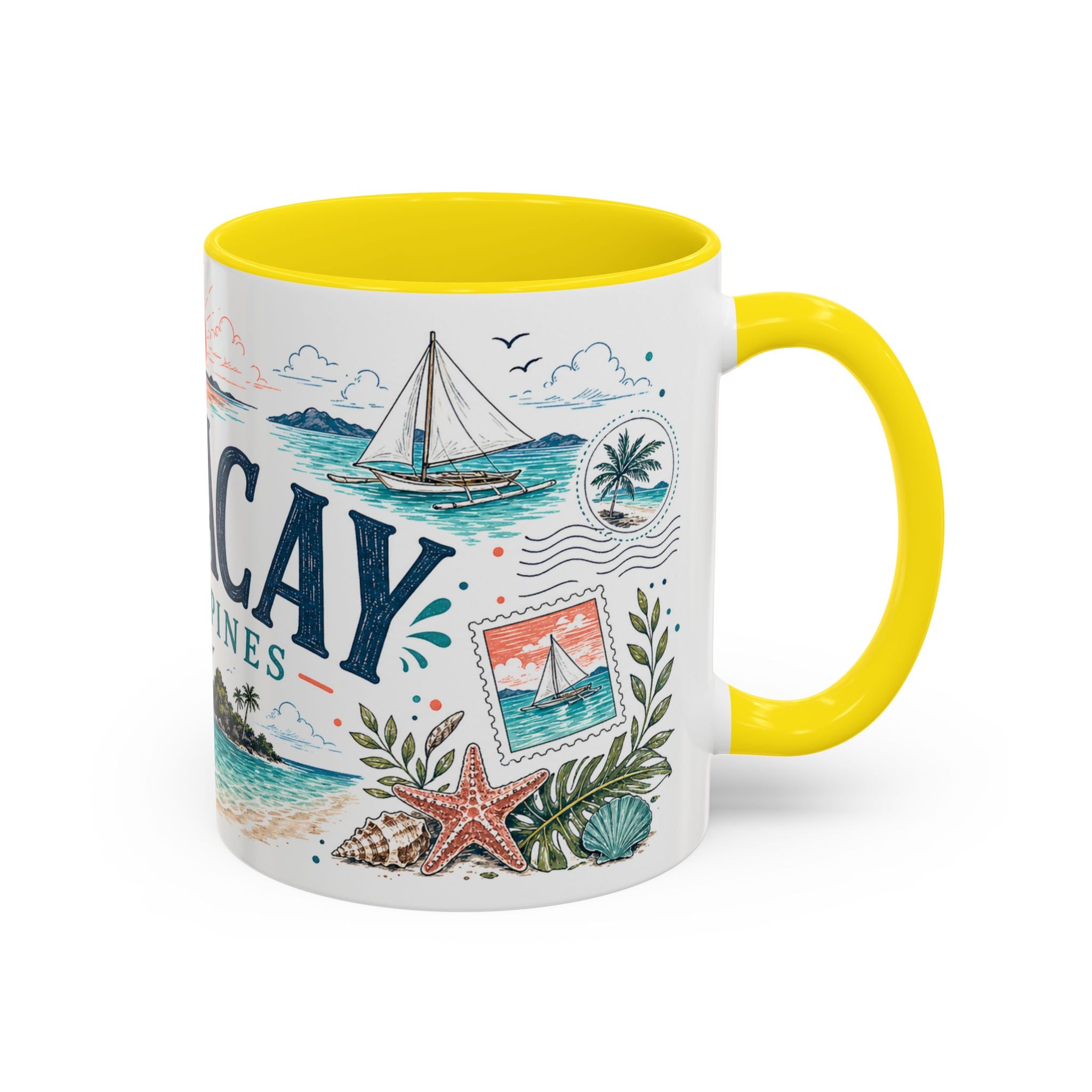 Boracay Coffee Mug | Travel Destination Souvenir Gift | Accent Color Ceramic 11oz 15oz