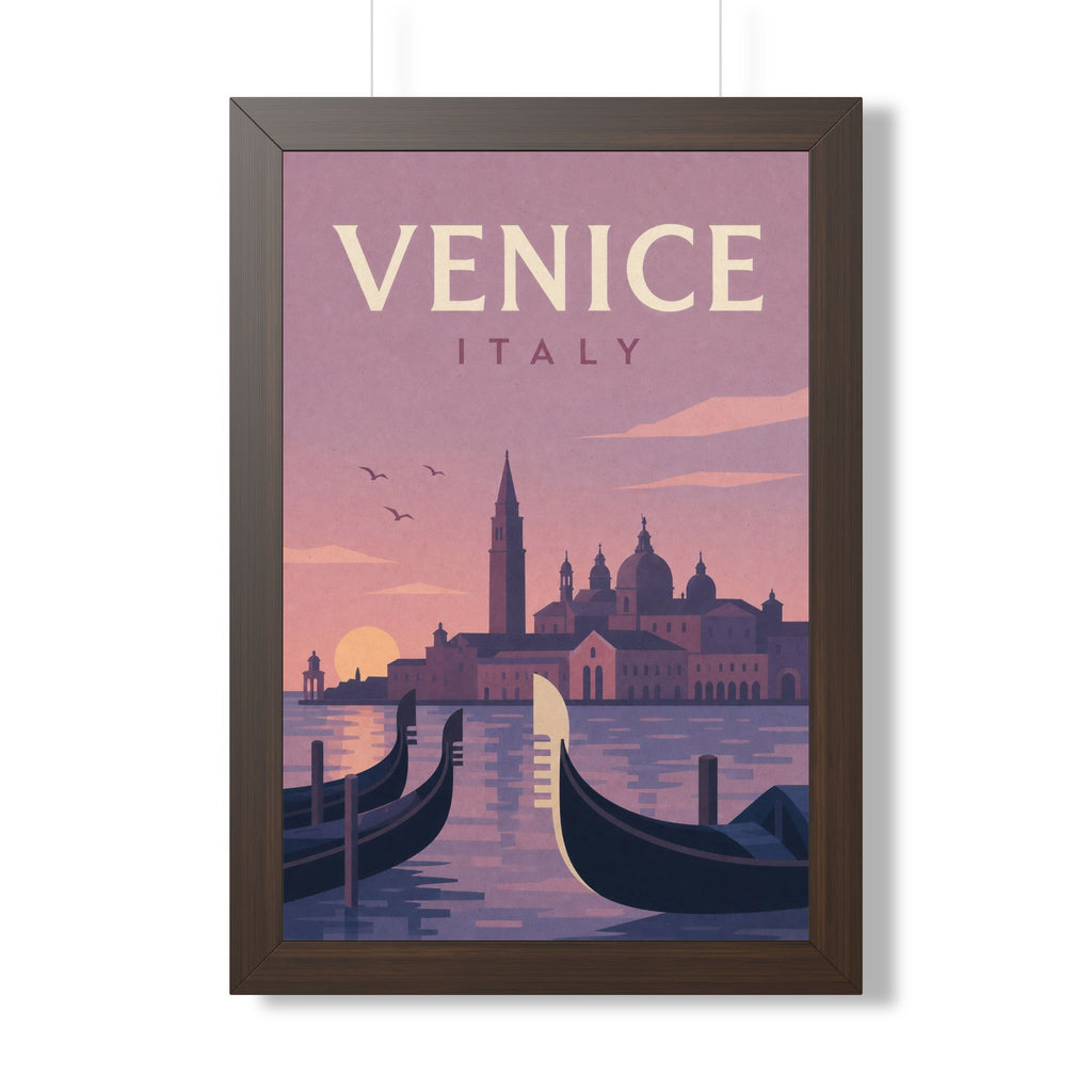 Venice Italy Framed Poster | Vintage Travel Wall Art | Black Walnut White Frame | 16x24 20x30